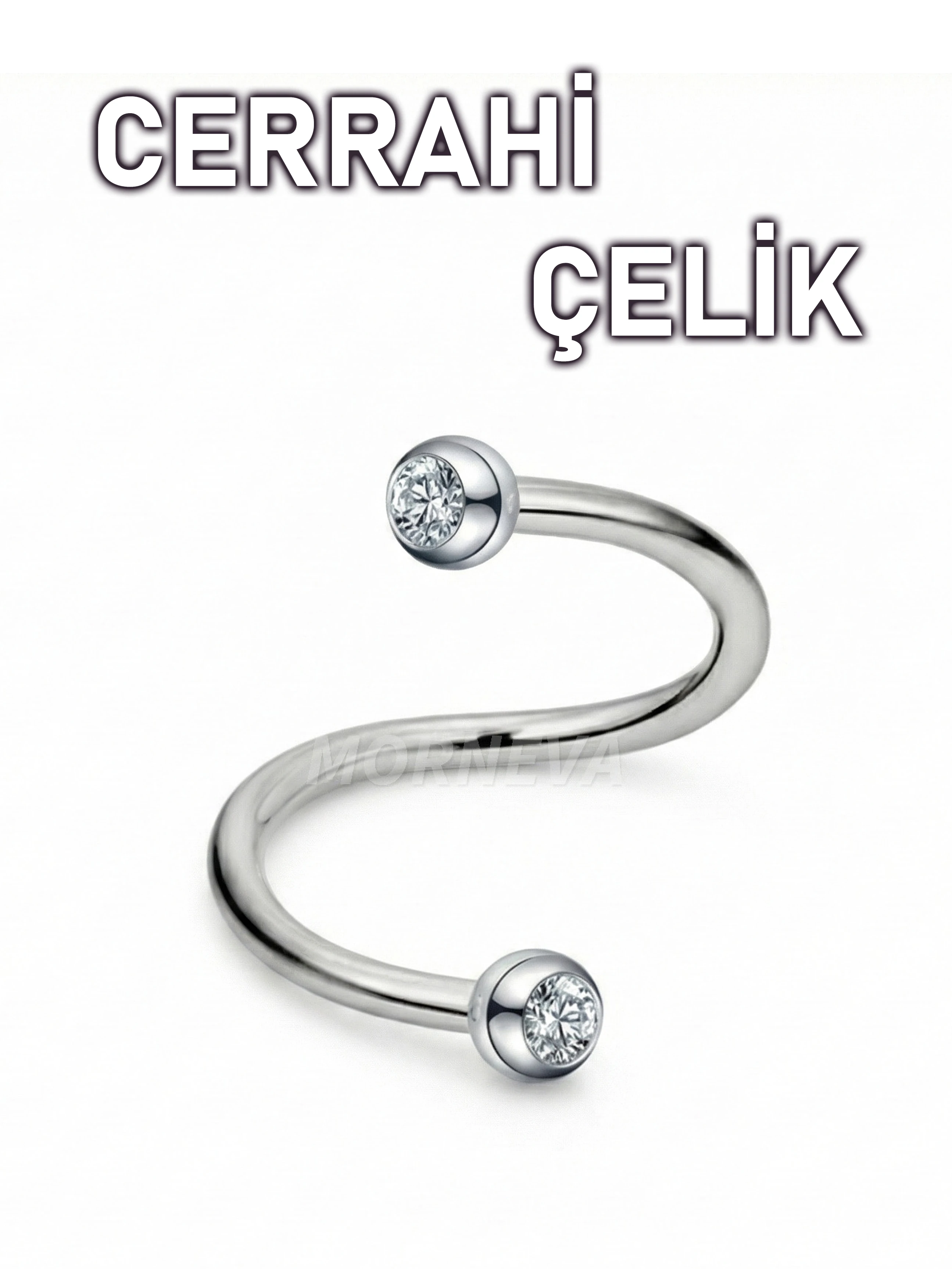 Cerrahi Çelik Taşlı Spiral Kulak Helix Conch Tragus Piercingi (1 Adet)