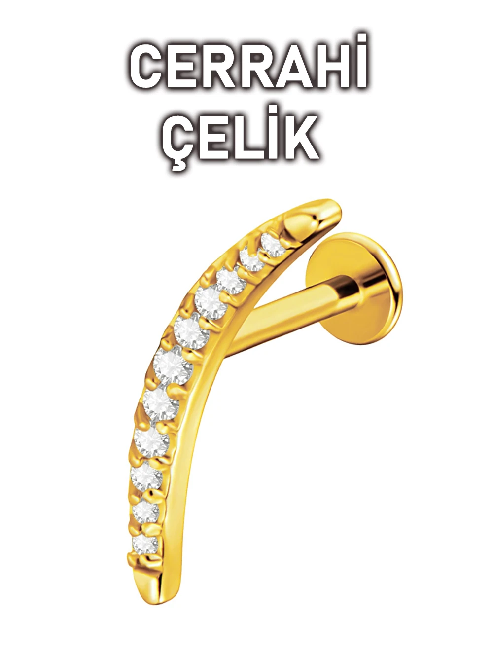 Çelik Uzun Yarım Ay Conch Helix Piercingi (1 Adet) - Altın