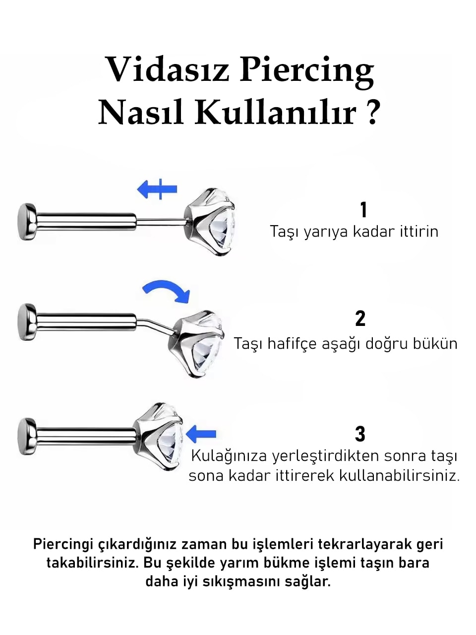 Vidasız Çelik Barlı Yıldızlar Kıkırdak Kulak Helix Conch Tragus Piercingi (1 Adet)