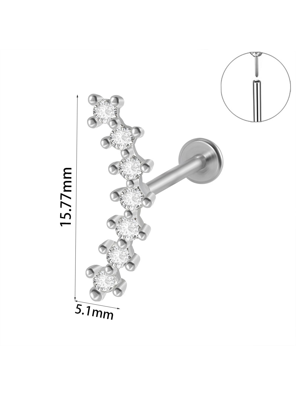 Vidasız Çelik Barlı Daire Taşlar Kıkırdak Kulak Helix Conch Tragus Piercingi (1 Adet)