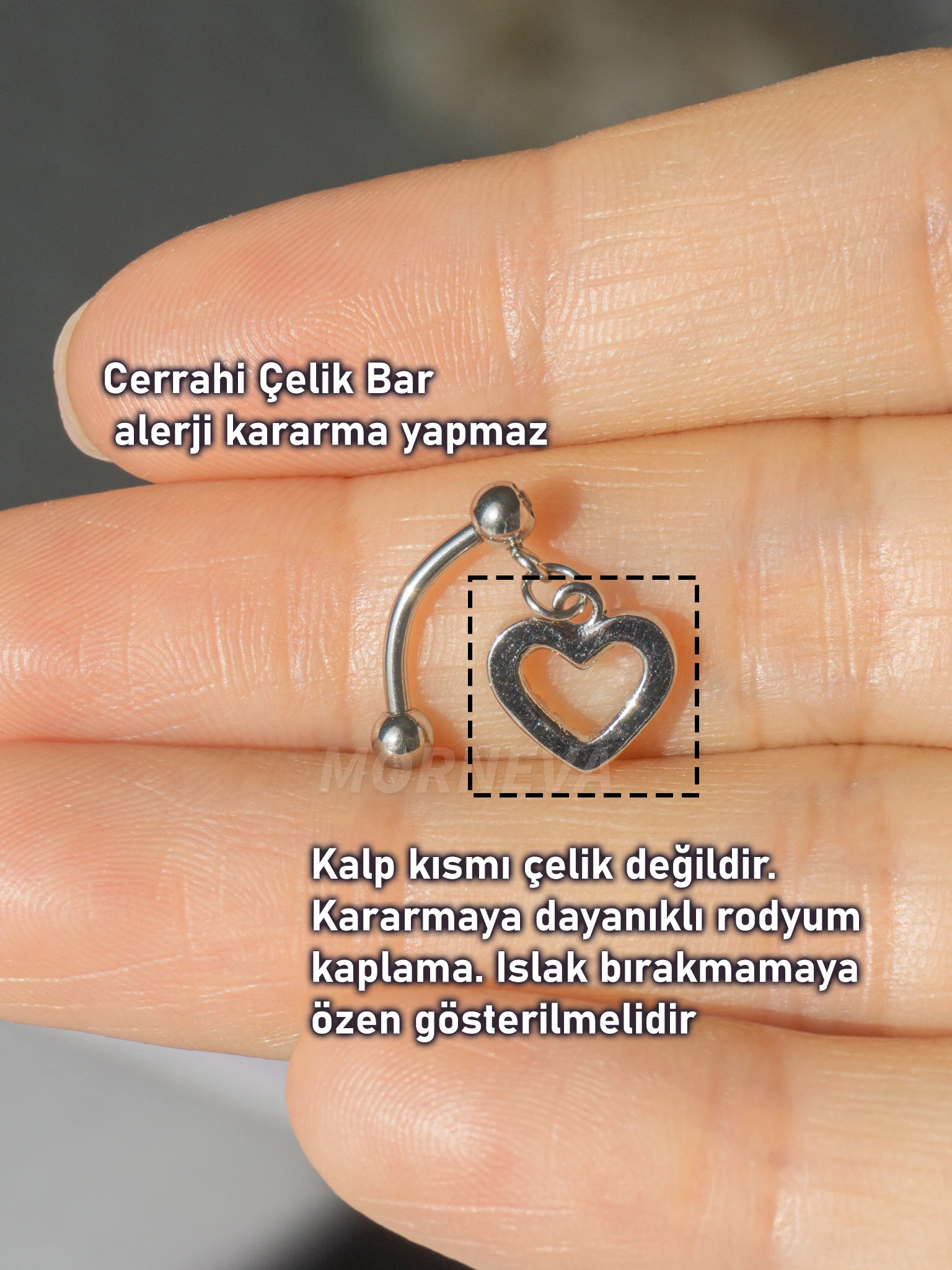 Sallantılı Çelik Rook Piercingi 8mm (1 Adet) - Kalp