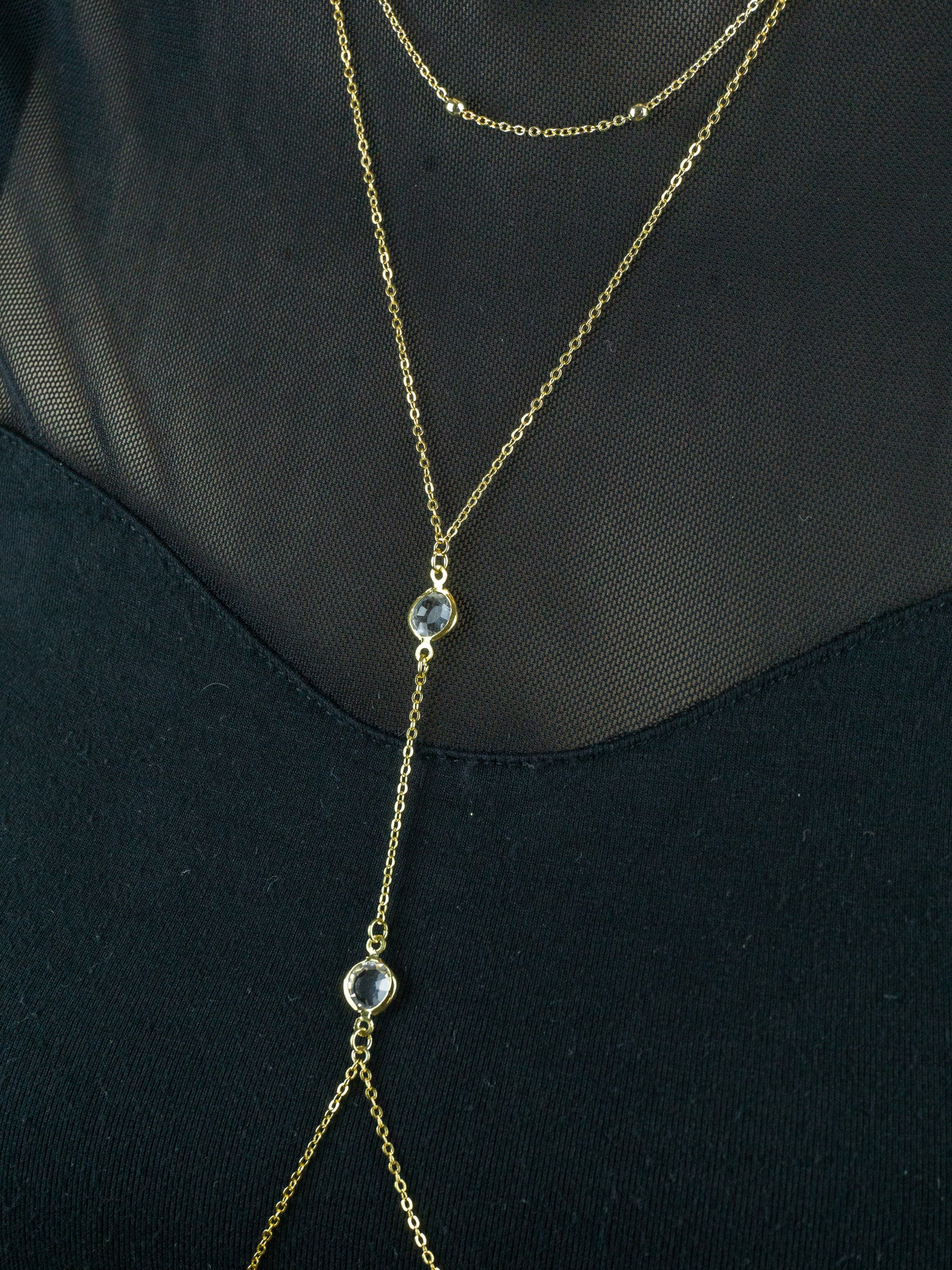 Çift Şeffaf Taş Kolye Ve Bel Bağlantılı Vücut Zinciri