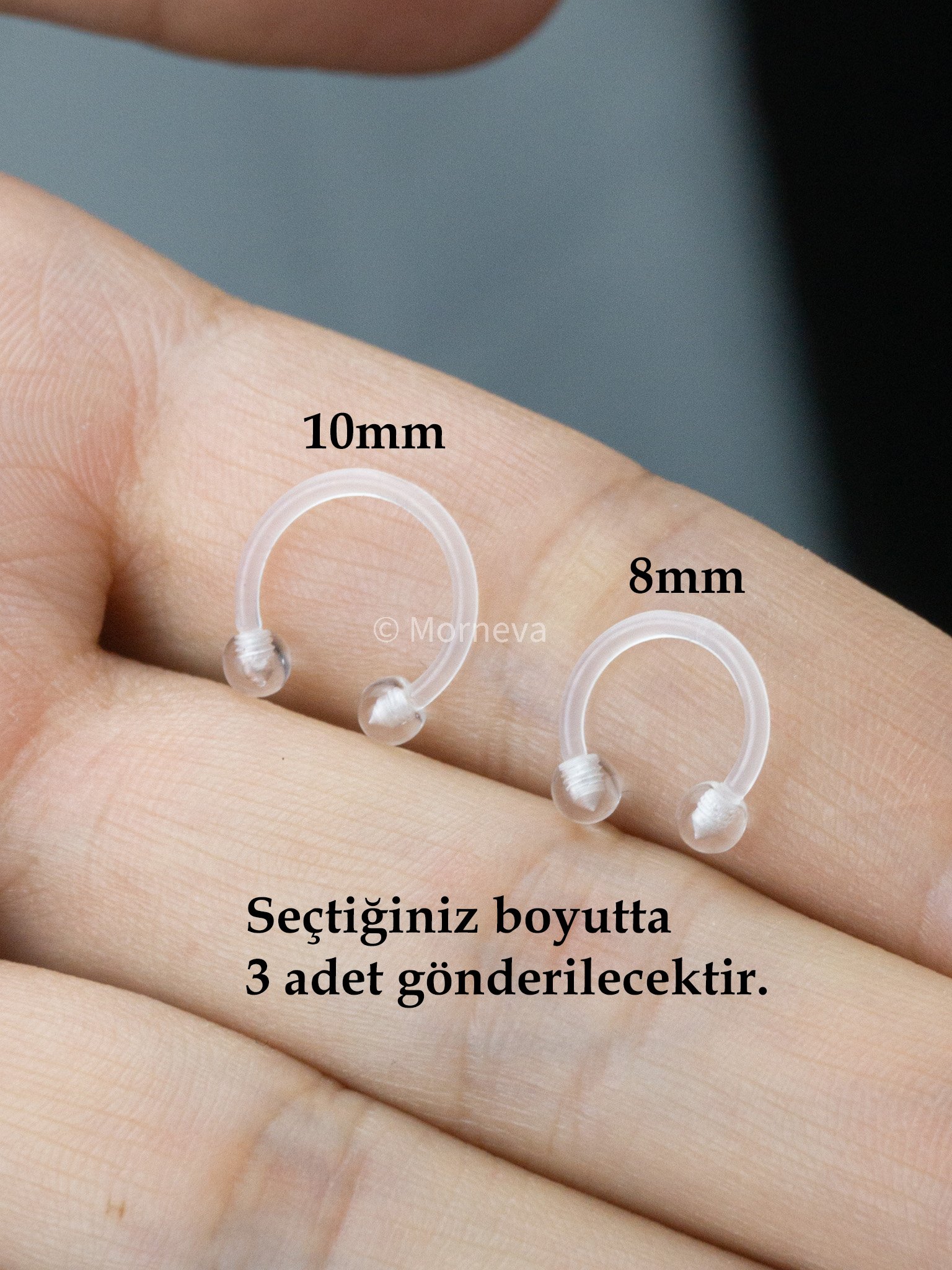 Şeffaf Antialerjik Bioplast Dudak Tragus Septum Helix Conch Tragus Silikon Kulak Piercingi (3 Adet)