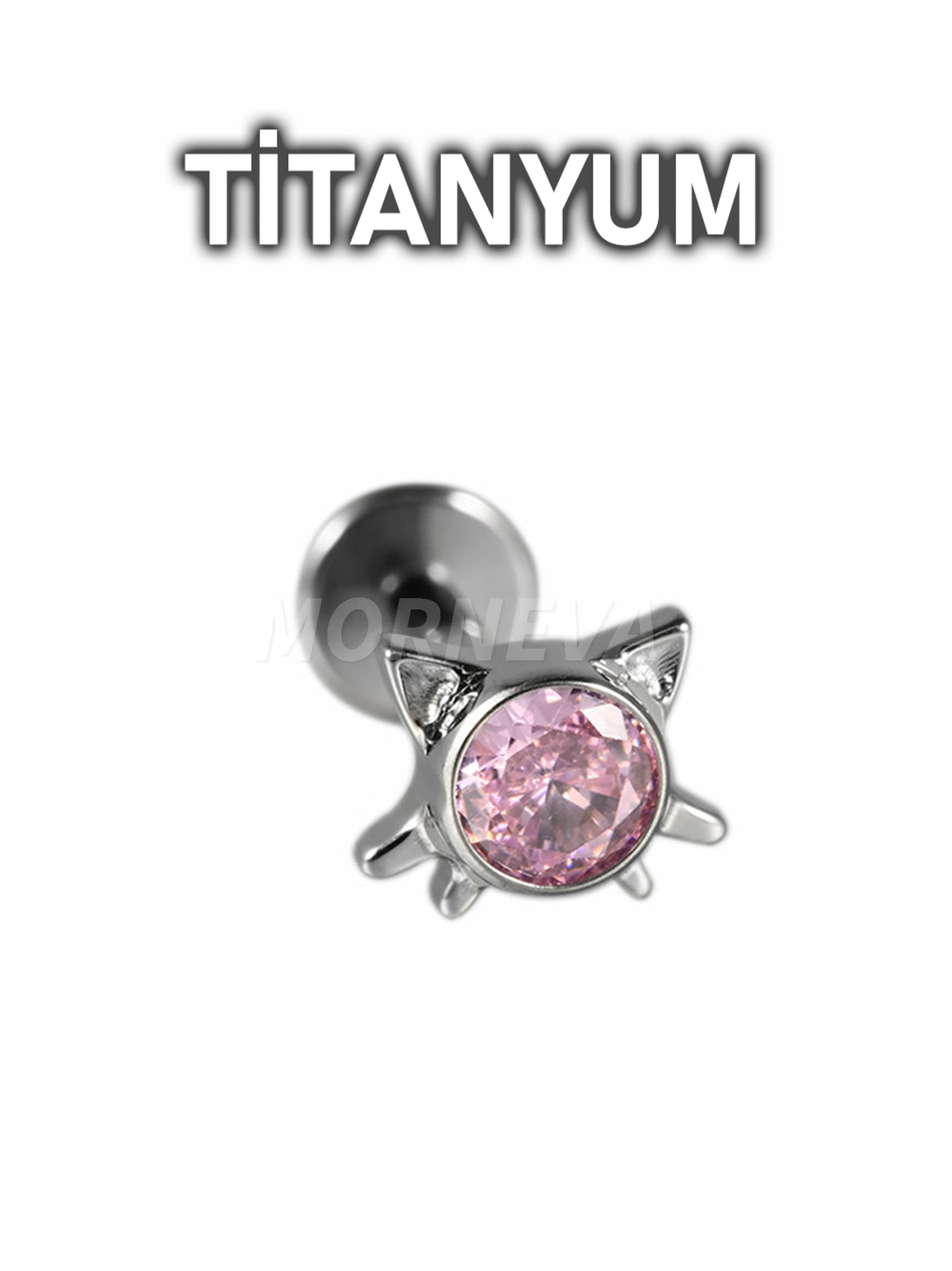 Titanyum Hello Kitty Kedicik Kıkırdak Kulak Conch Helix Tragus Piercingi (1 Adet) - Pembe