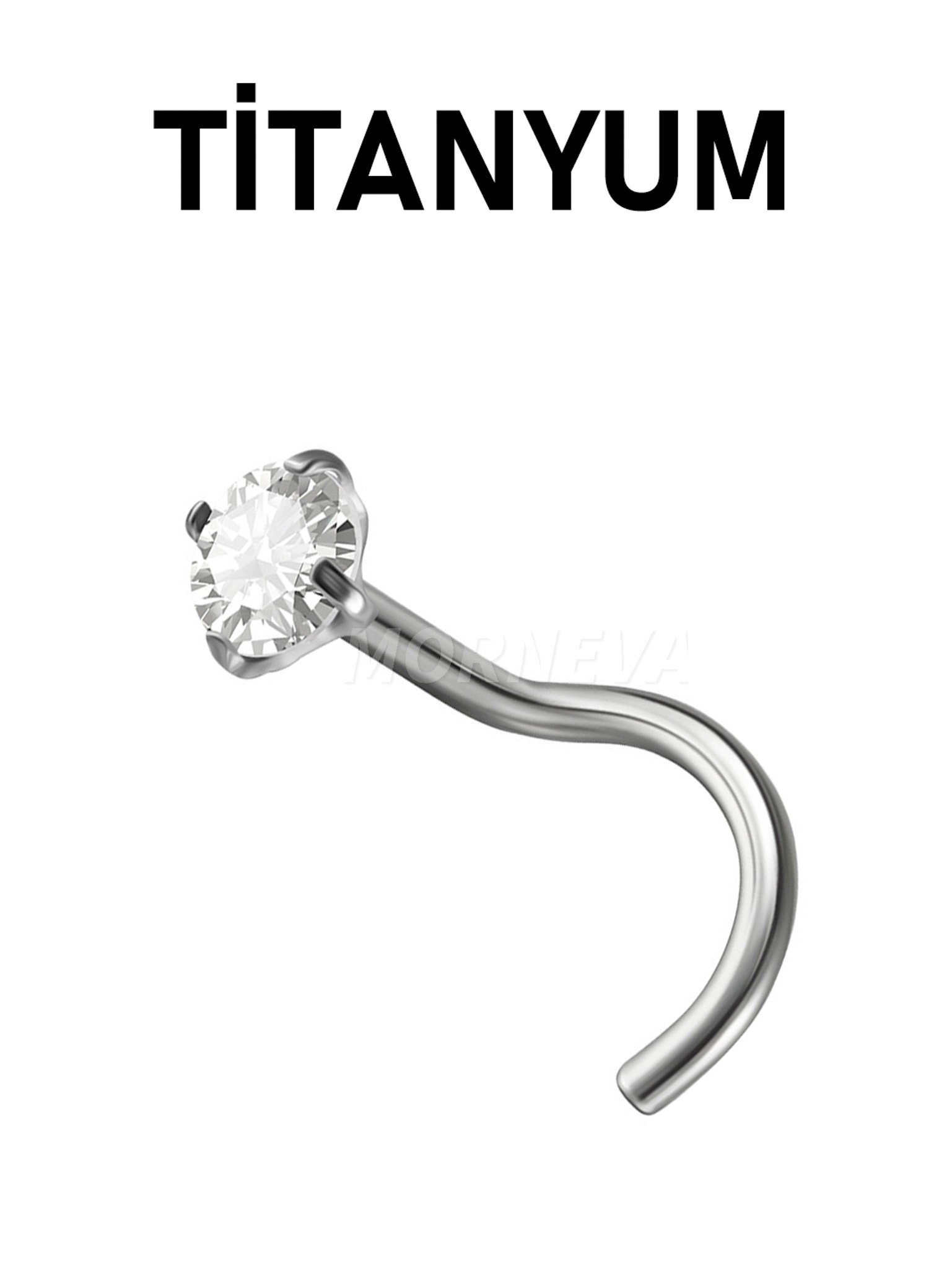 Titanyum | Kristal Kalp,Yıldız,Daire Taşlı Spiral Kancalı Burun Piercingi Hızma Set - Daire