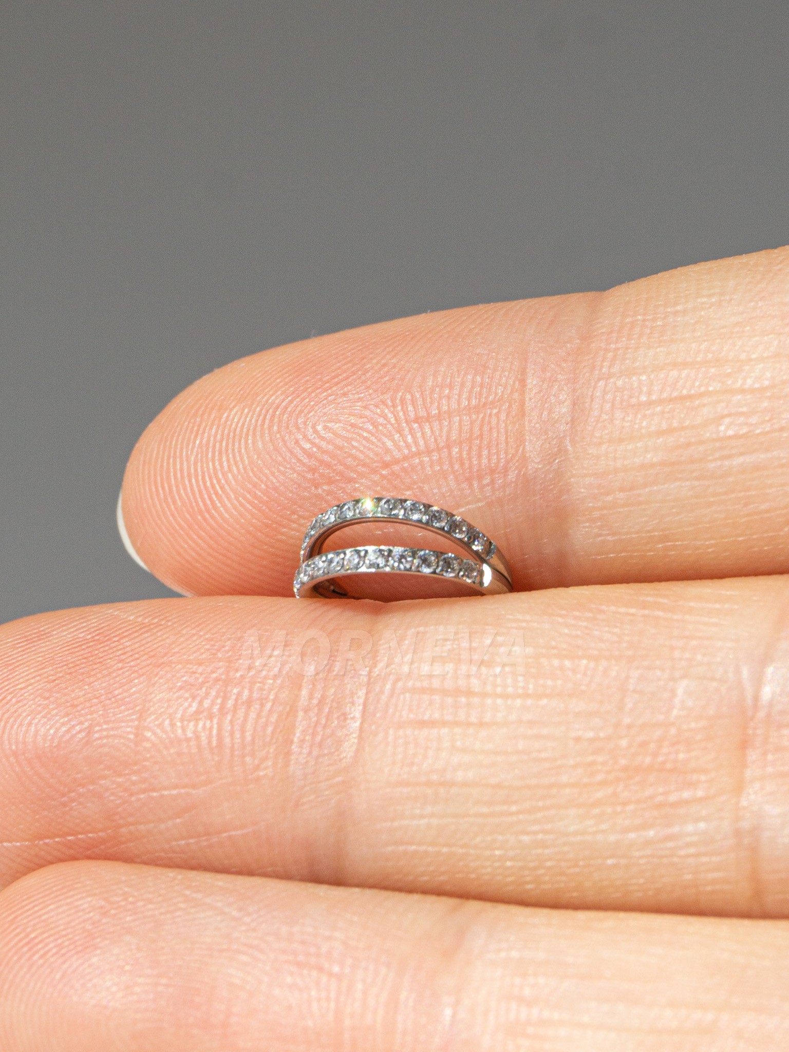 Cerrahi Çelik Tek Delikte İkili Görünüm Tam Tur Taşlı Halka Helix Conch Piercingi (1 Adet)