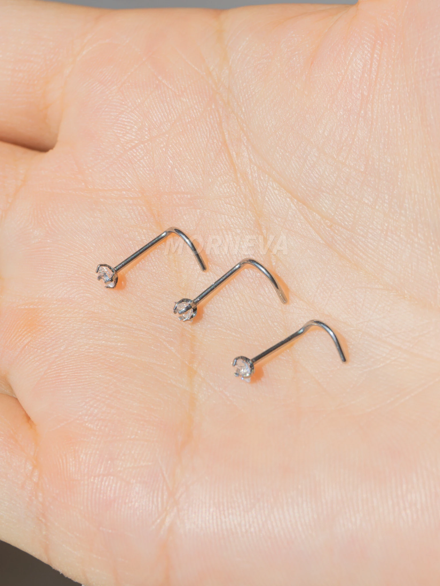 Titanyum | Kalp,Yıldız,Daire Taşlı Spiral Kancalı Burun Piercingi Hızma Set - Gümüş 3lü Set