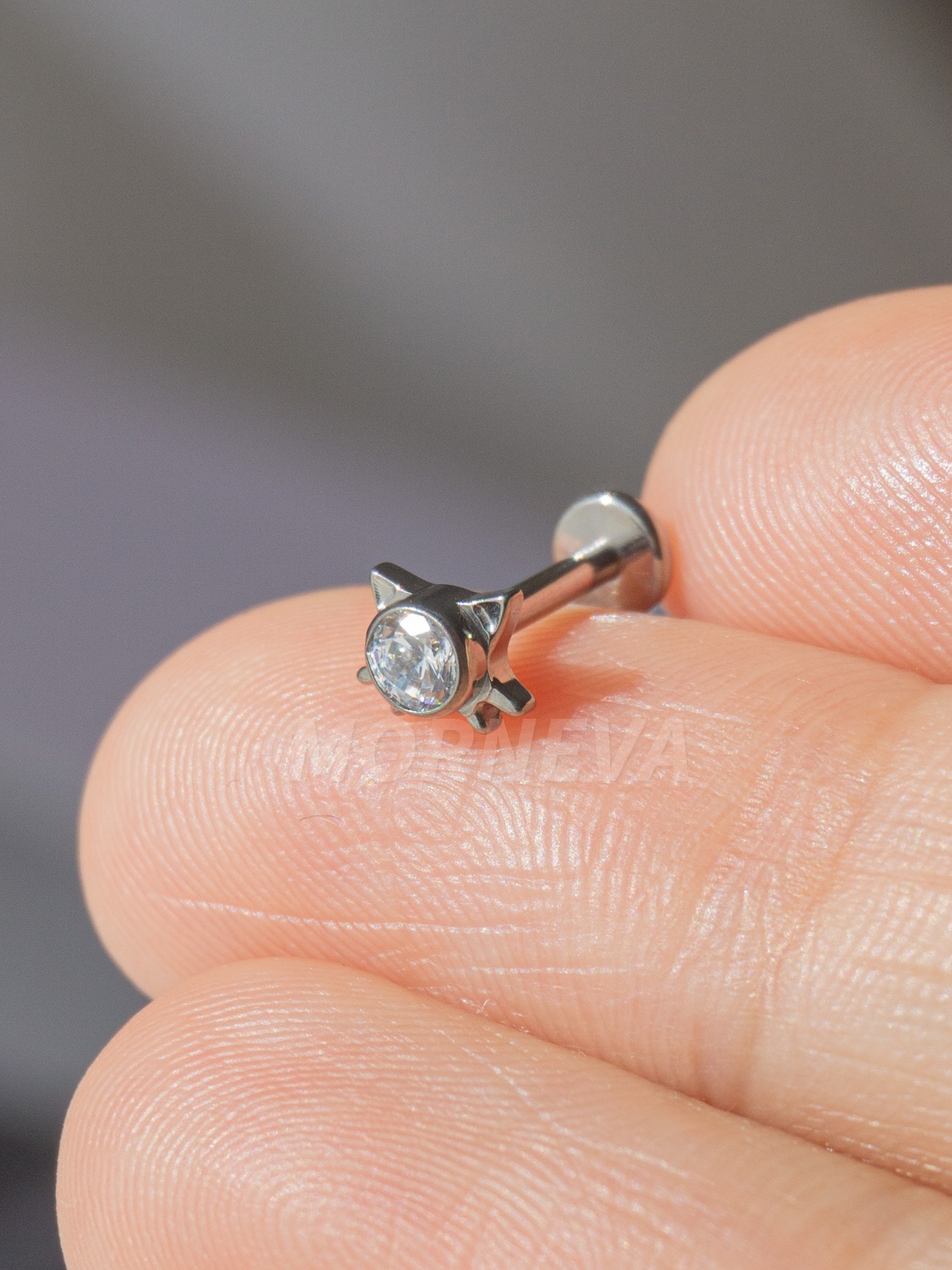 Titanyum Hello Kitty Kedicik Kıkırdak Kulak Conch Helix Tragus Piercingi (1 Adet) - Gümüş
