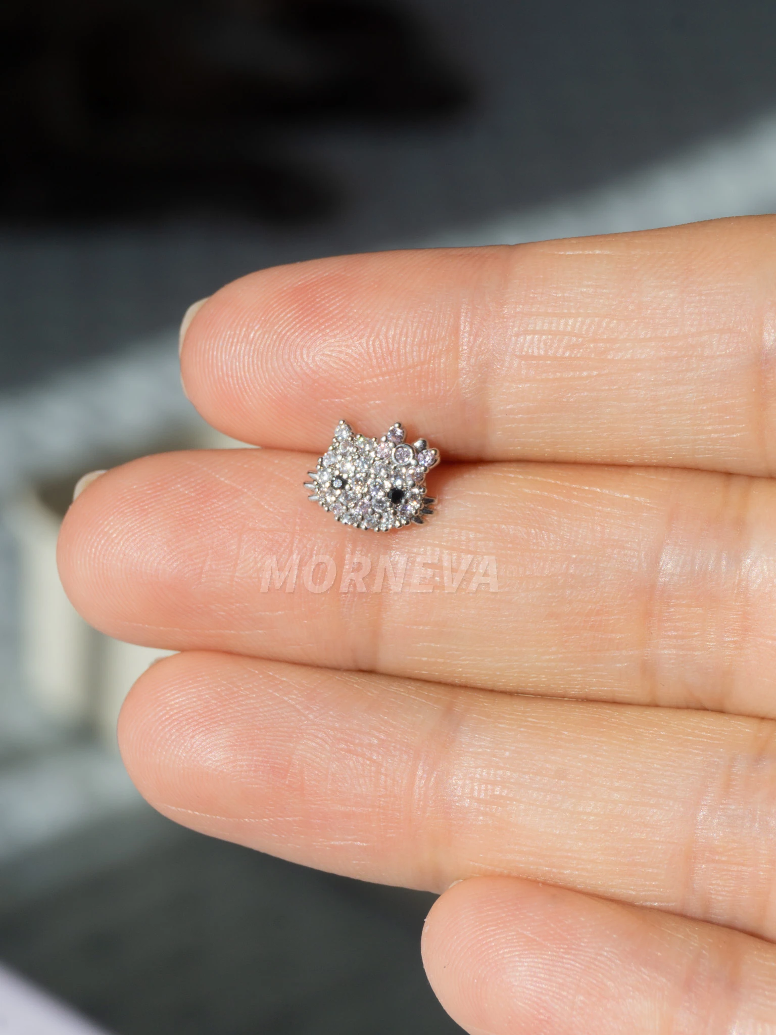 Hello Kitty Kıkırdak Kulak Helix Conch Tragus Piercingi (1 Adet) - Gümüş