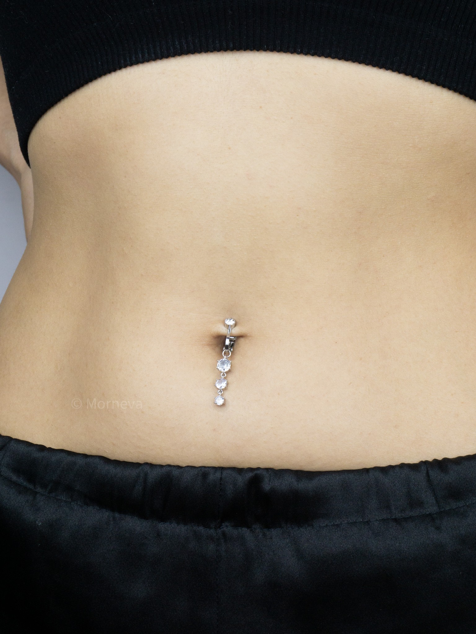 Deliksiz 3lü Taş Sallantı Sıkıştırma Sahte Göbek Fake Belly Piercingi