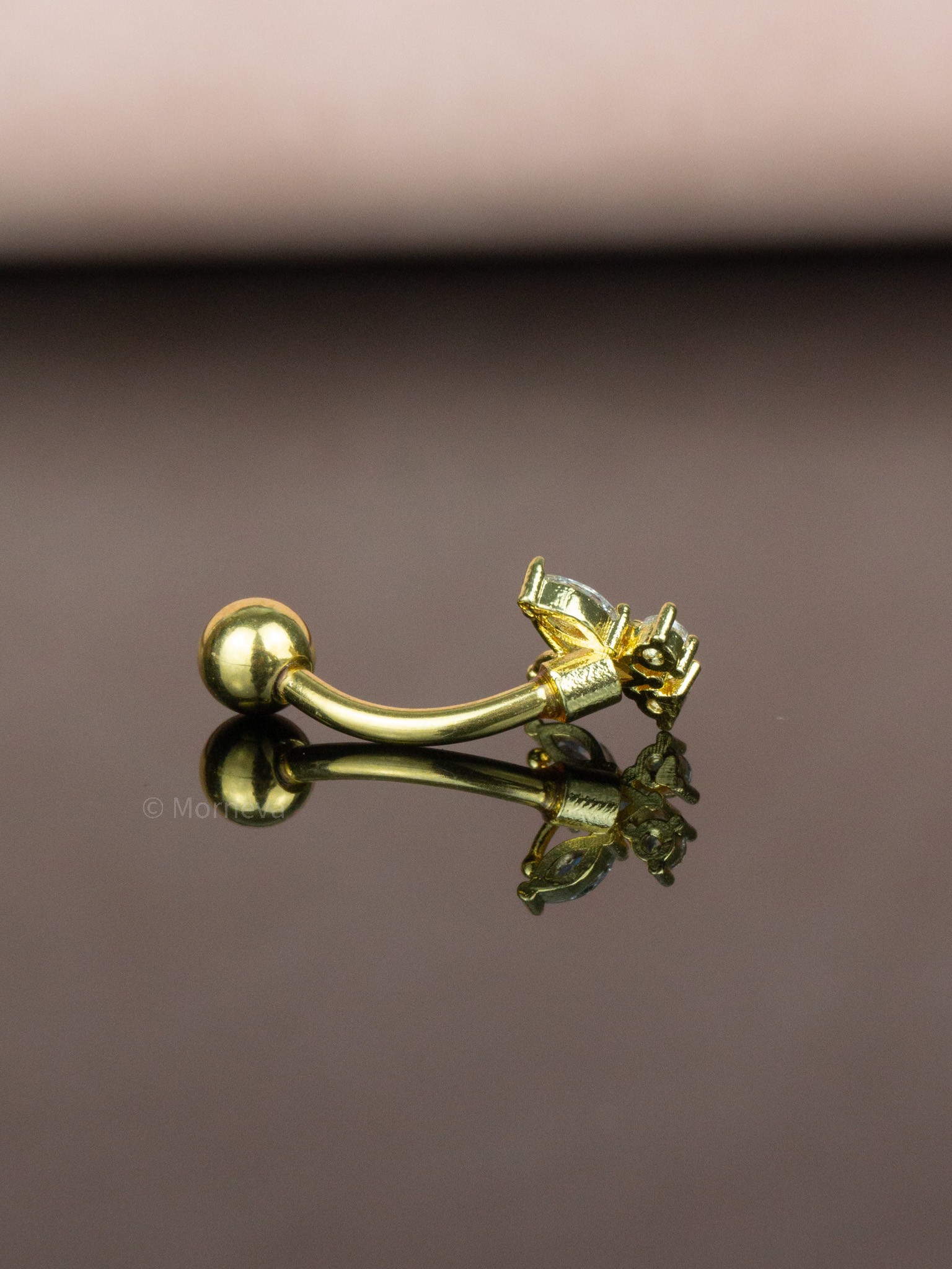 Beyaz Taş Minimal Kelebek Çelik Göbek Piercing