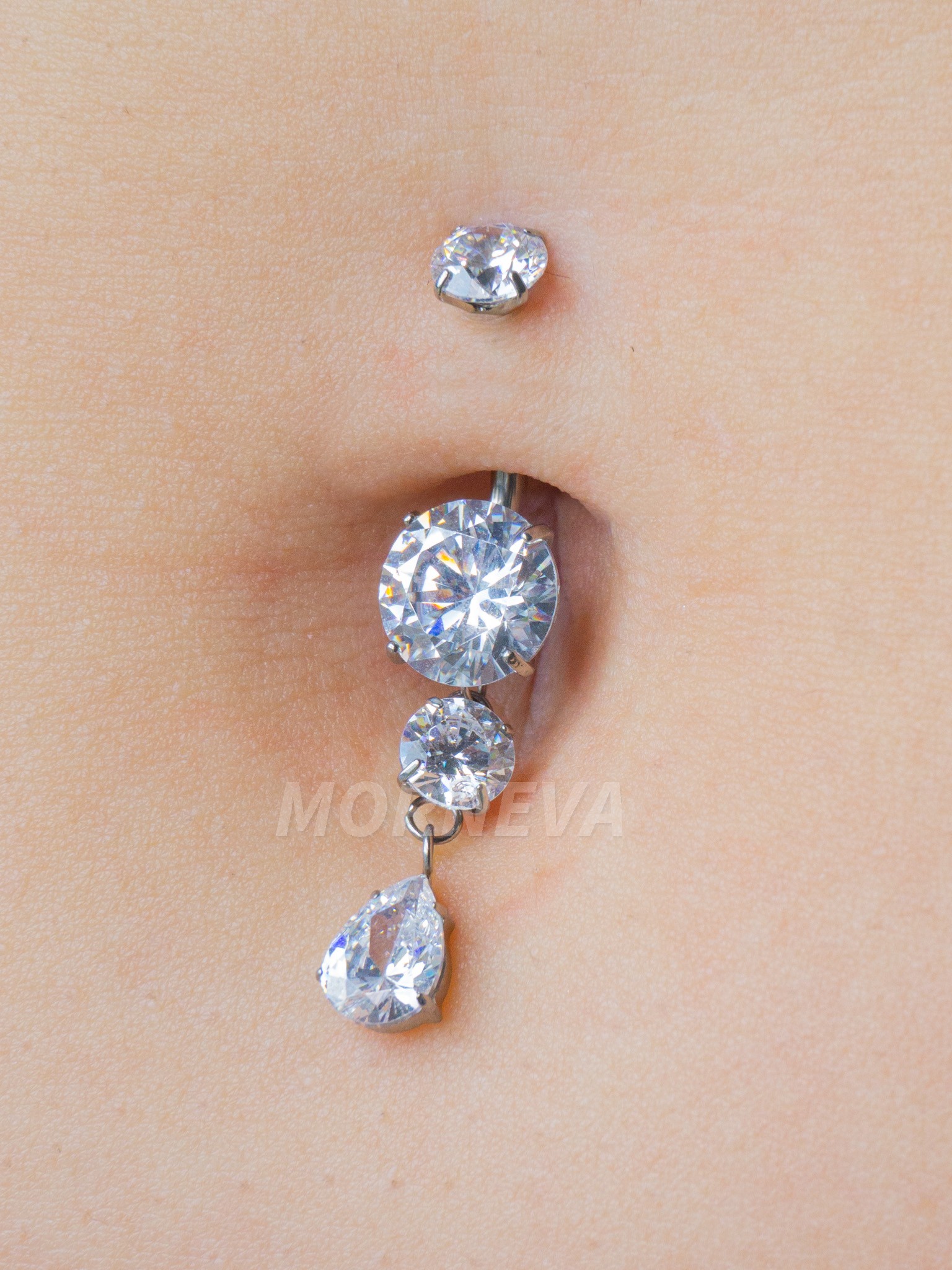 Titanyum Kristal Damla Taş Sallantılı Minimal Göbek Belly Piercingi