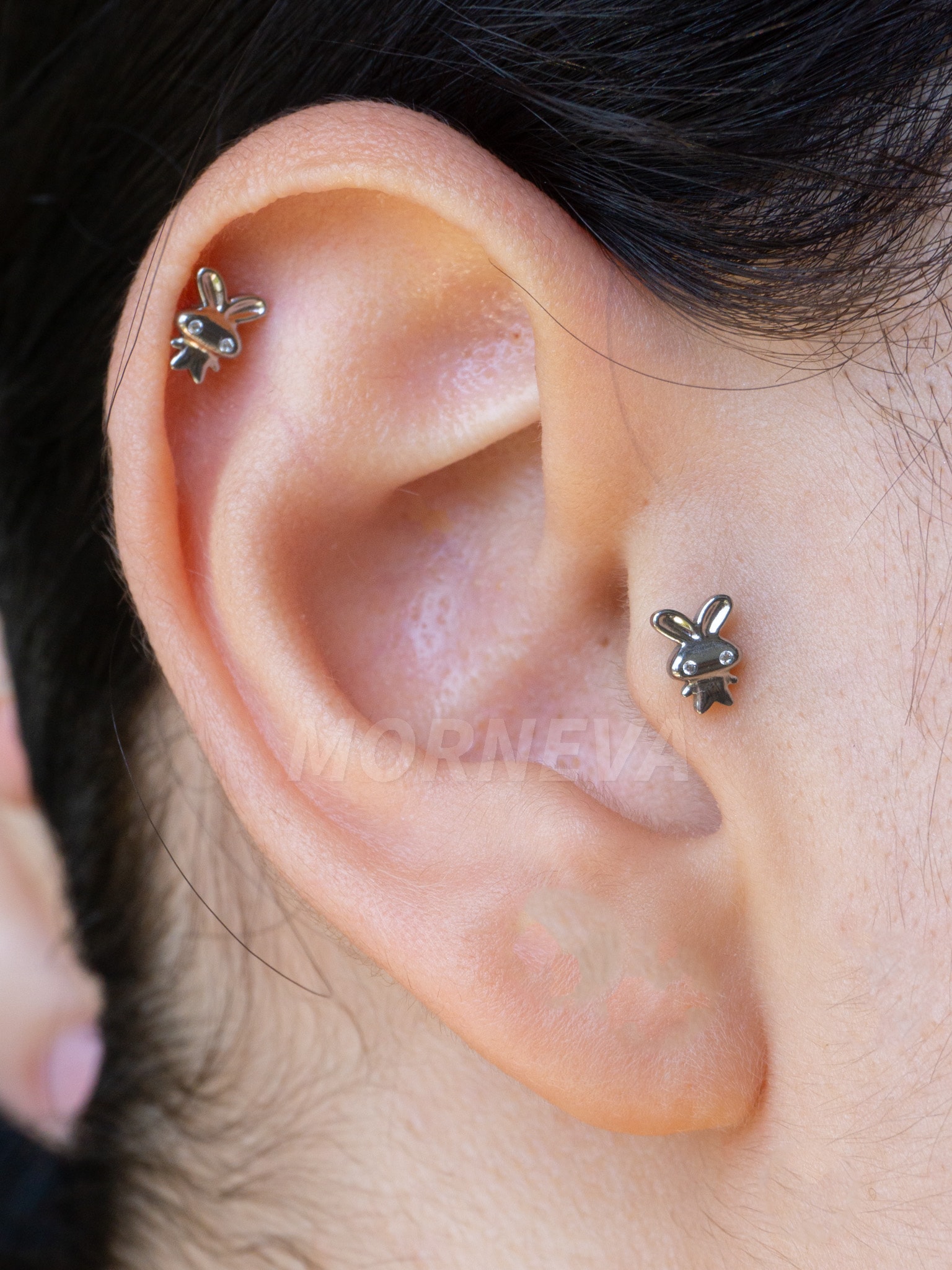 Titanyum Tavşan Kıkırdak Kulak Helix Conch Tragus Piercingi (1 Adet) - Gümüş