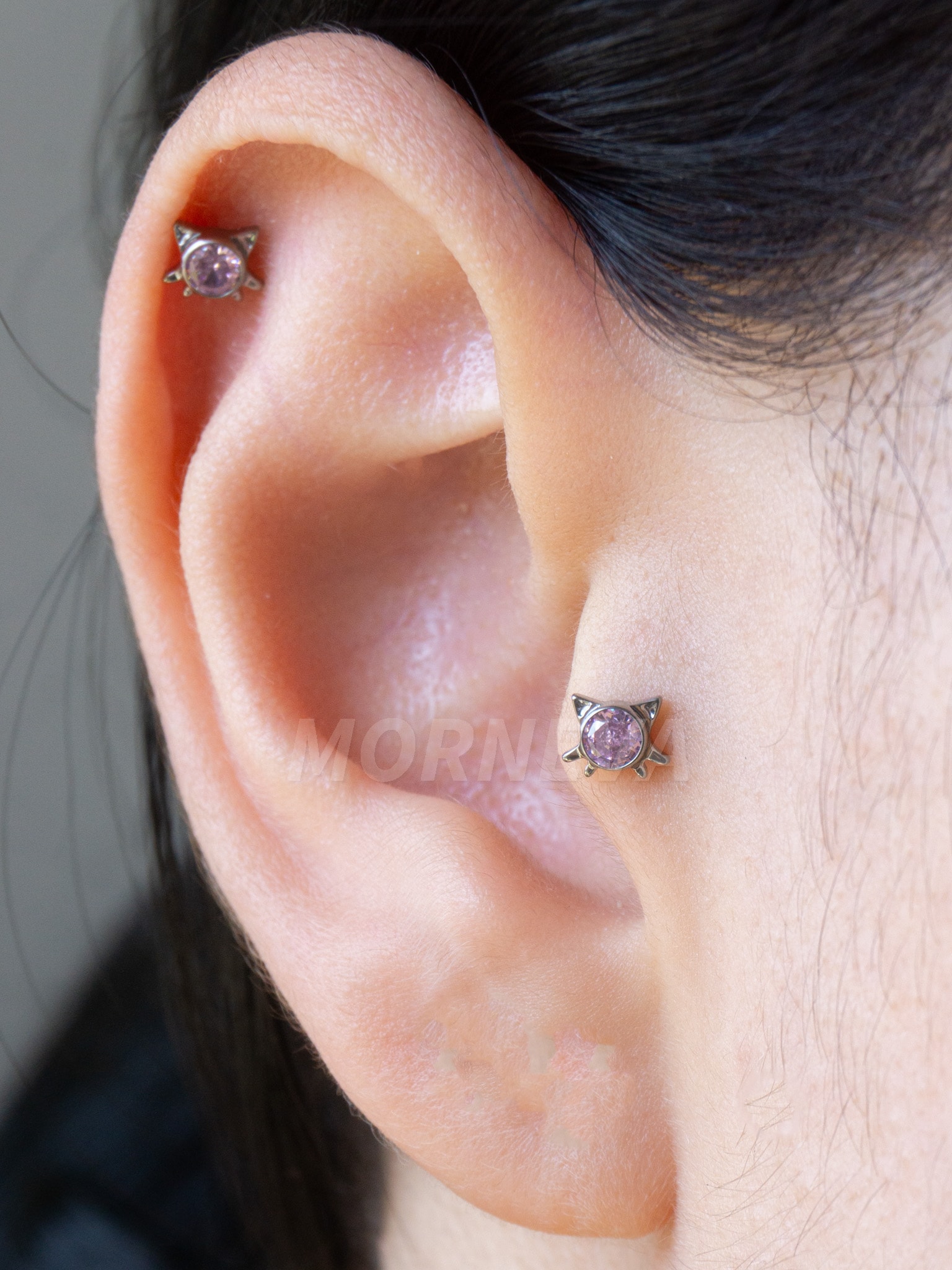 Titanyum Hello Kitty Kedicik Kıkırdak Kulak Conch Helix Tragus Piercingi (1 Adet) - Pembe