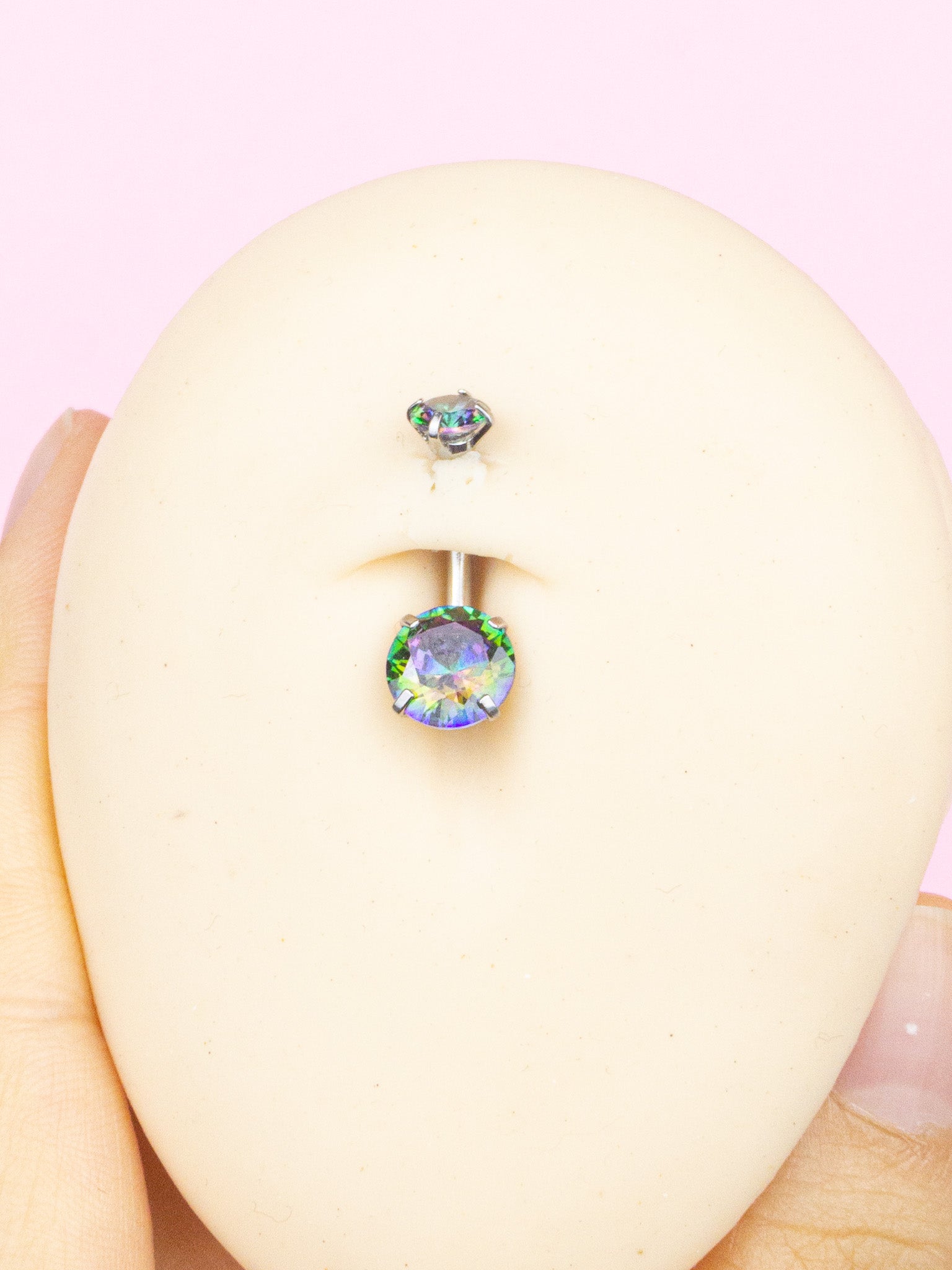 Orta Boy Daire Renkli Taş Çelik Göbek Piercing