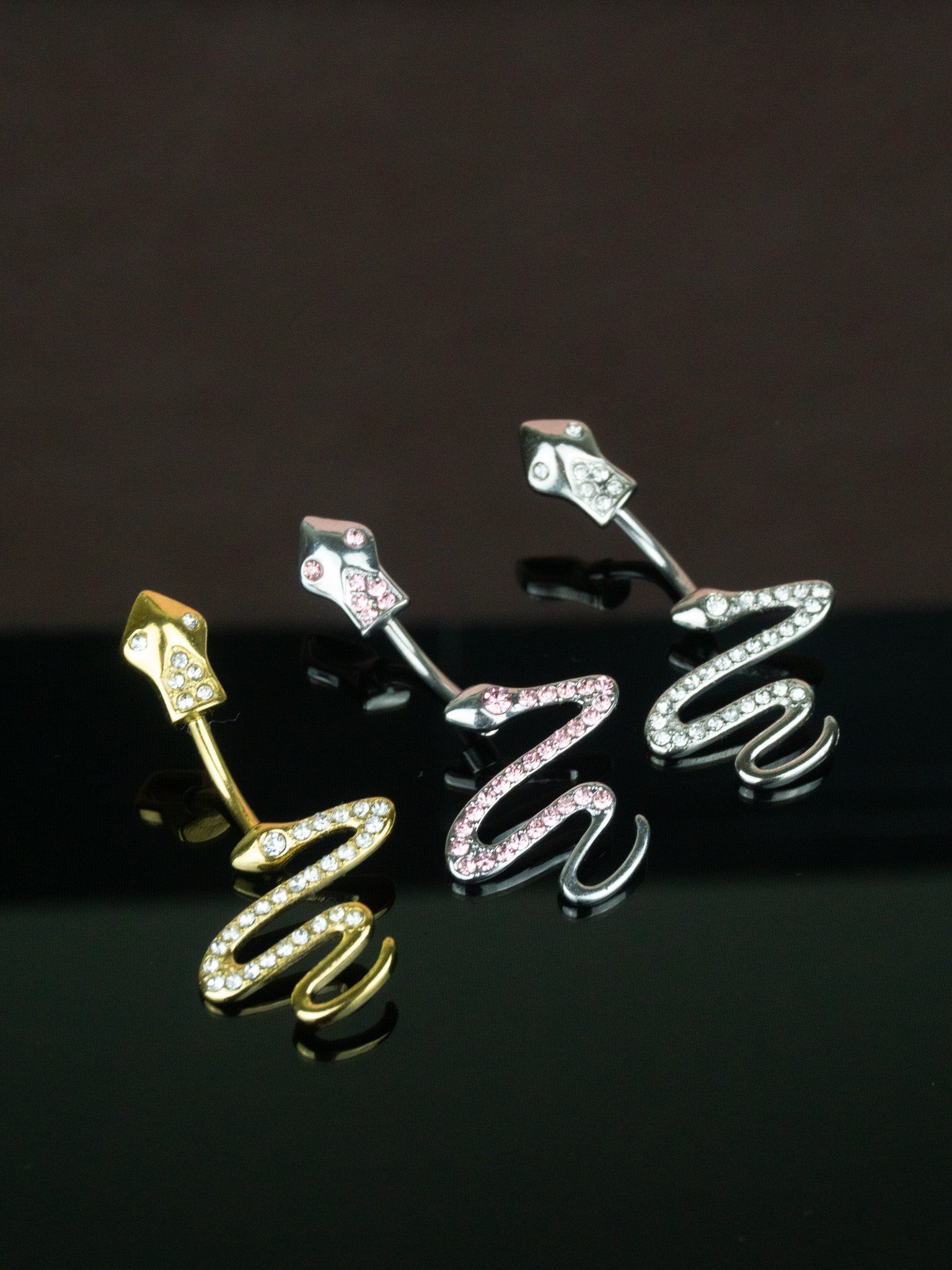 Taşlı Yılan Çelik Göbek Piercing
