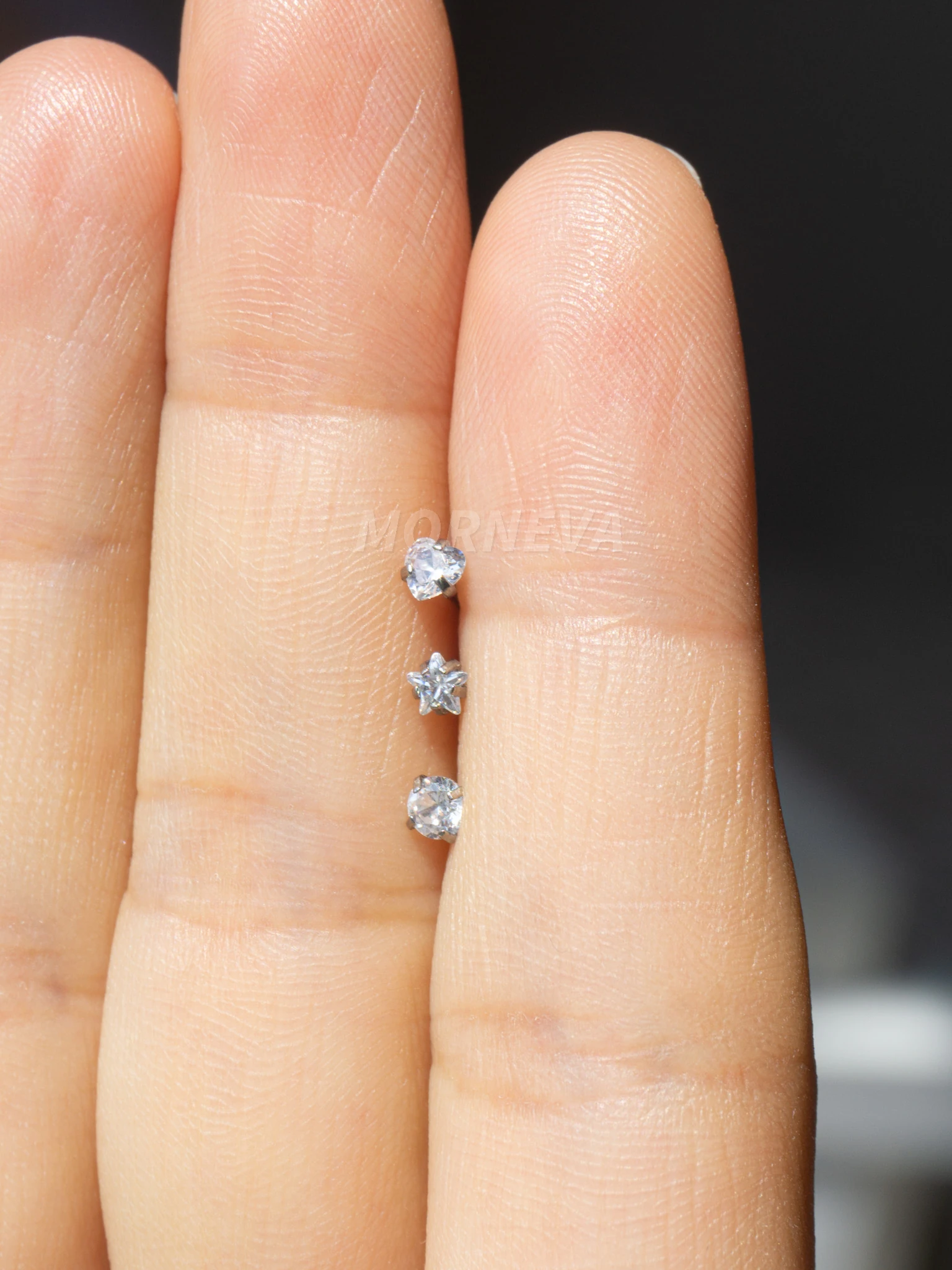 Titanyum | Kalp,Yıldız,Daire Taşlı Spiral Kancalı Burun Piercingi Hızma Set - Gümüş 3lü Set