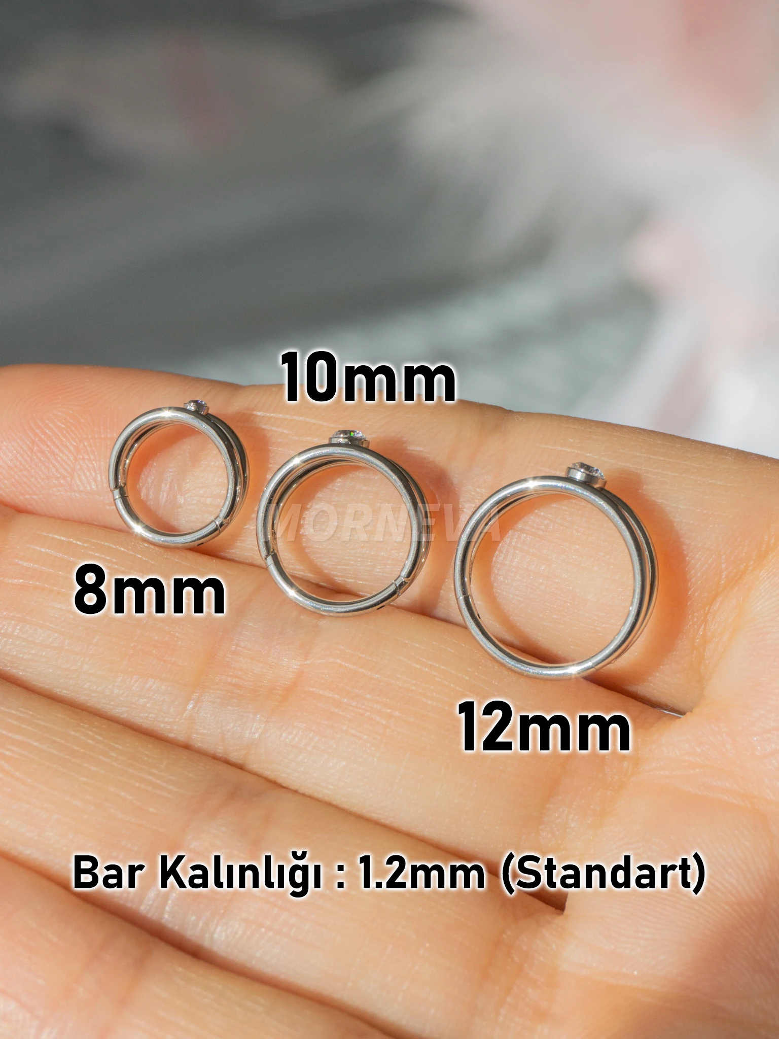 Cerrahi Çelik Tek Delikte İkili Halka Ortası Tek Taş Helix Conch Tragus Piercingi (1 Adet)