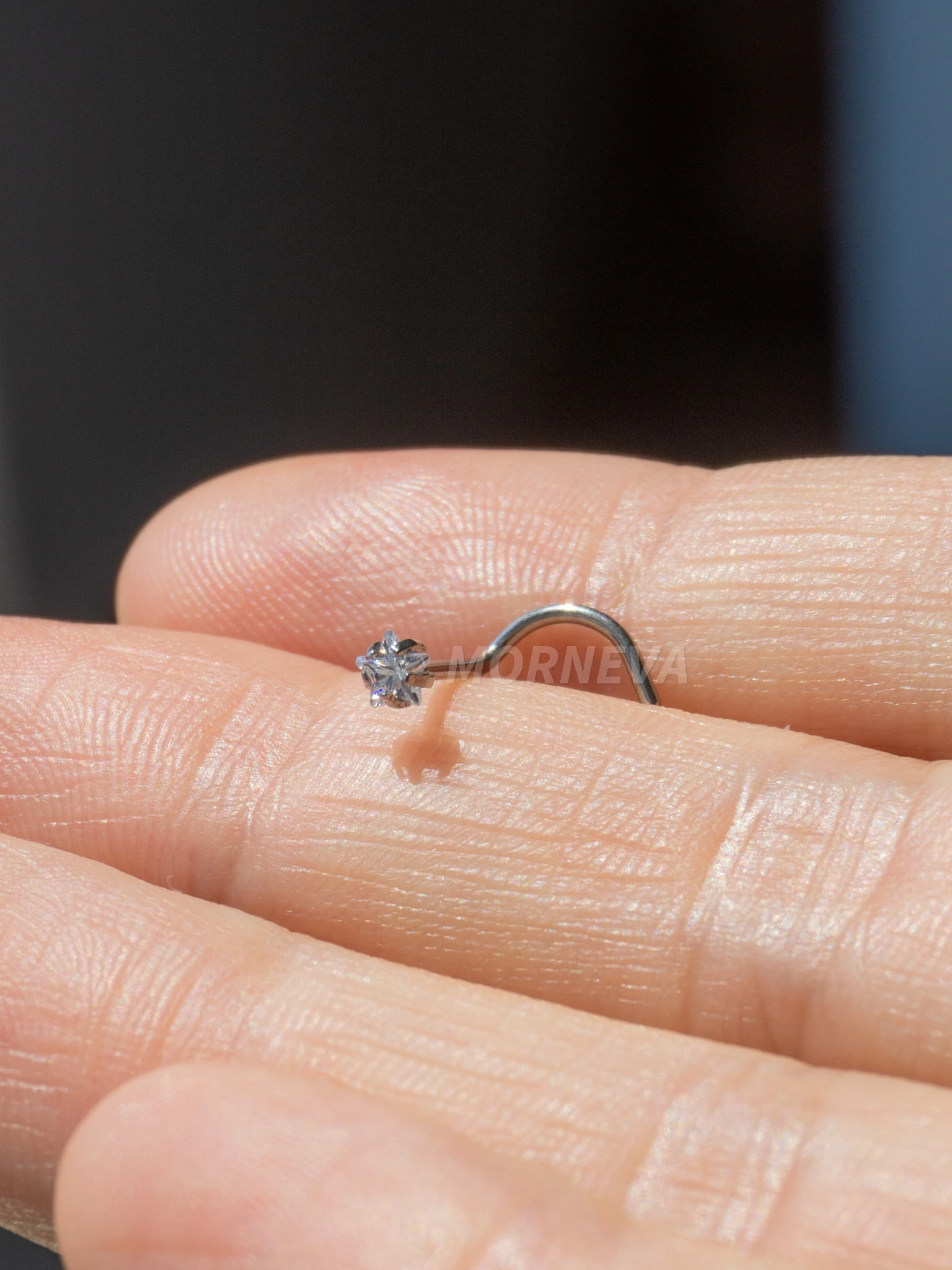 Titanyum | Kalp,Yıldız,Daire Taşlı Spiral Kancalı Burun Piercingi Hızma Set - Yıldız