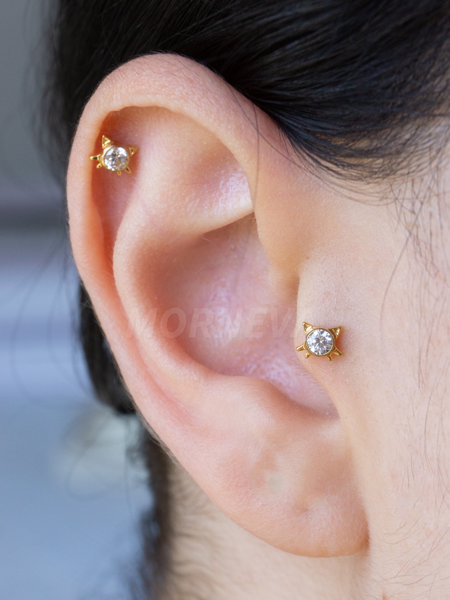 Titanyum Hello Kitty Kedicik Kıkırdak Kulak Conch Helix Tragus Piercingi (1 Adet) - Altın