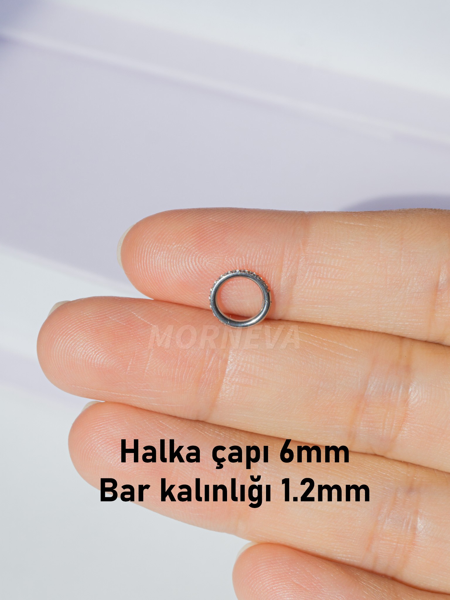 Cerrahi Çelik Tam Tur Taşlı Halka Forward Helix Rook Tragus Piercingi 6mm (1 Adet)