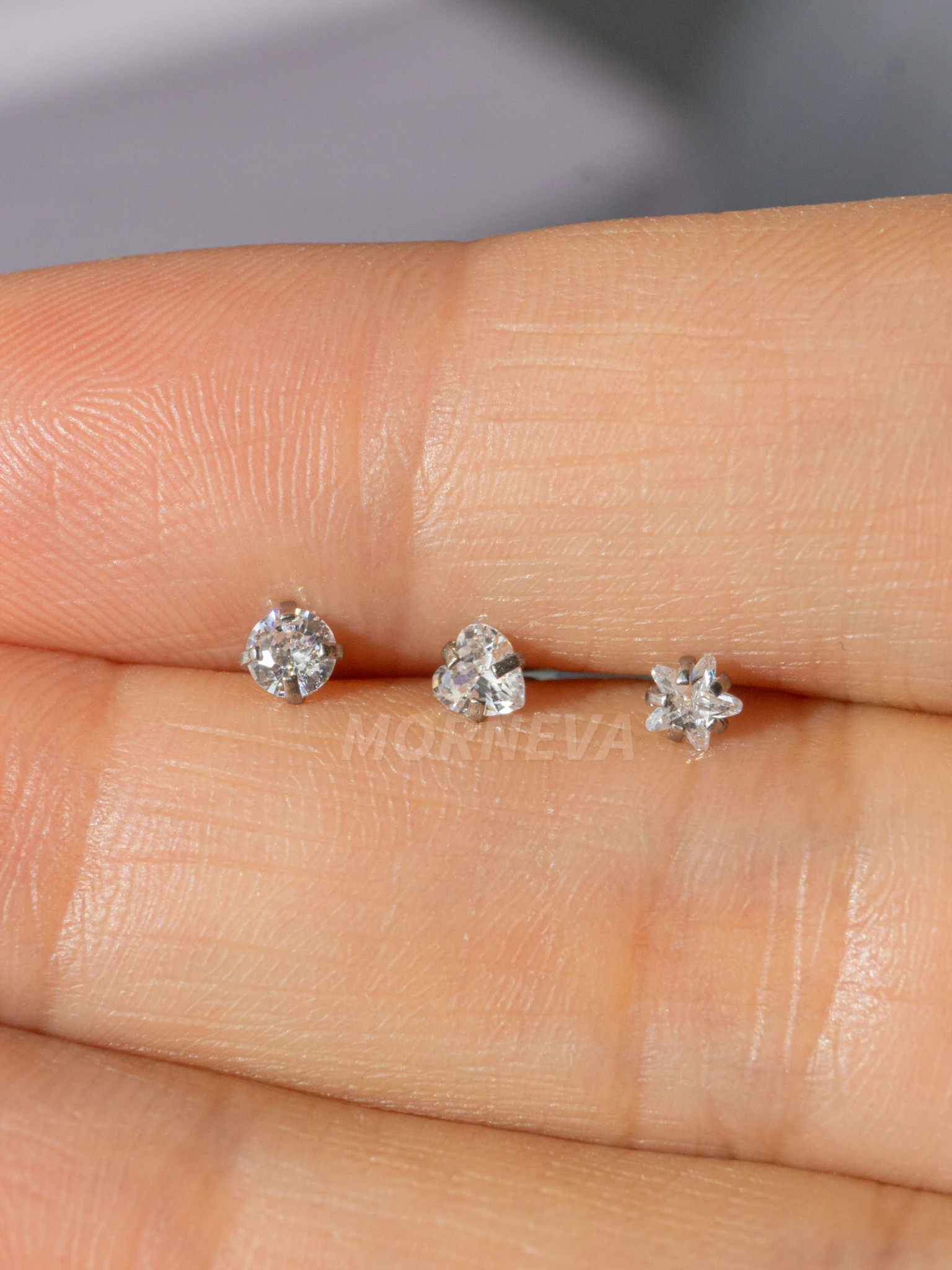 Cerrahi Çelik | Kalp,Yıldız,Daire Taşlı Spiral Kancalı Burun Piercingi Hızma Set - Gümüş 3lü Set