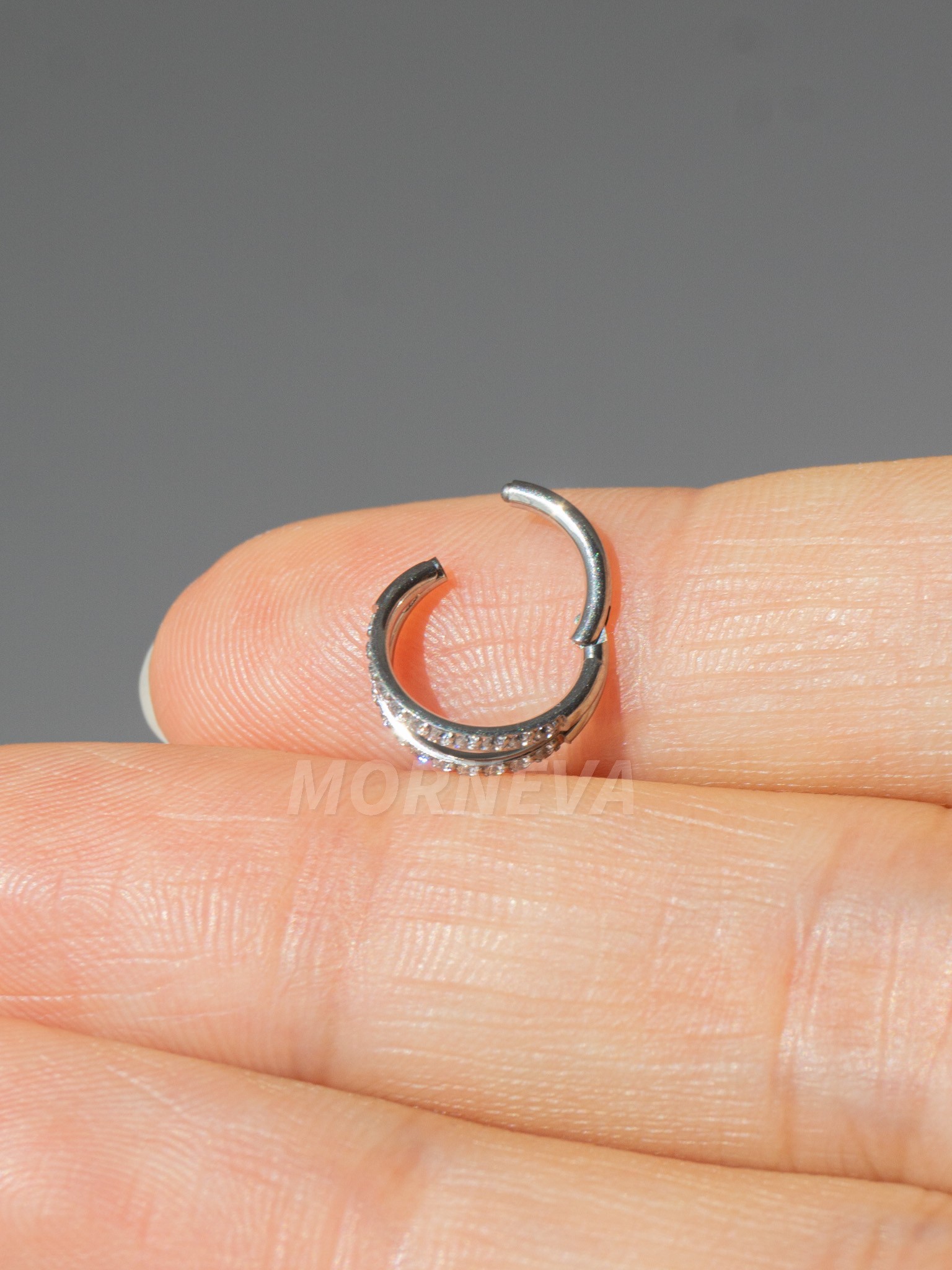 Cerrahi Çelik Tek Delikte İkili Görünüm Tam Tur Taşlı Halka Helix Conch Piercingi (1 Adet)