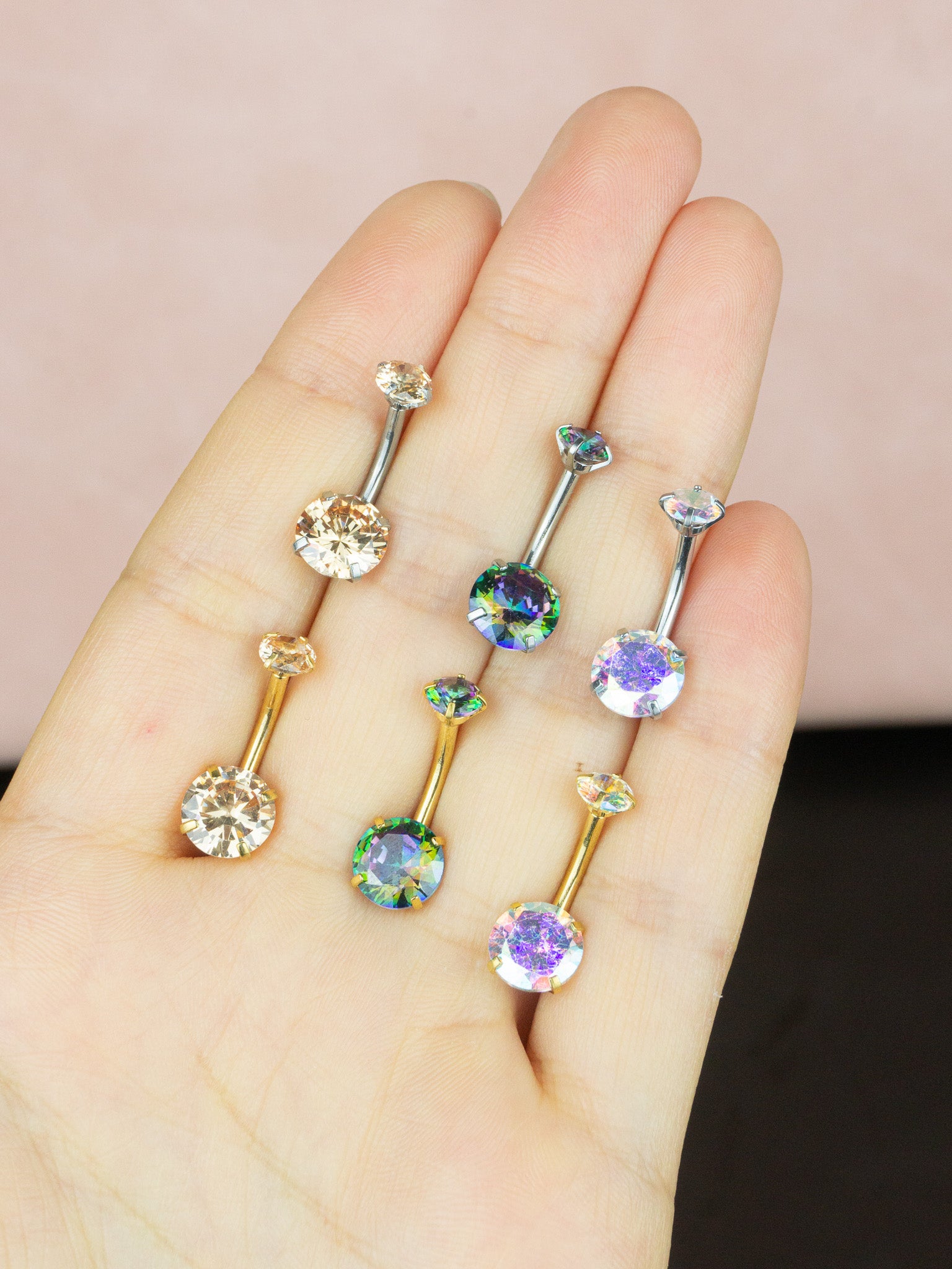 Orta Boy Daire Renkli Taş Çelik Göbek Piercing