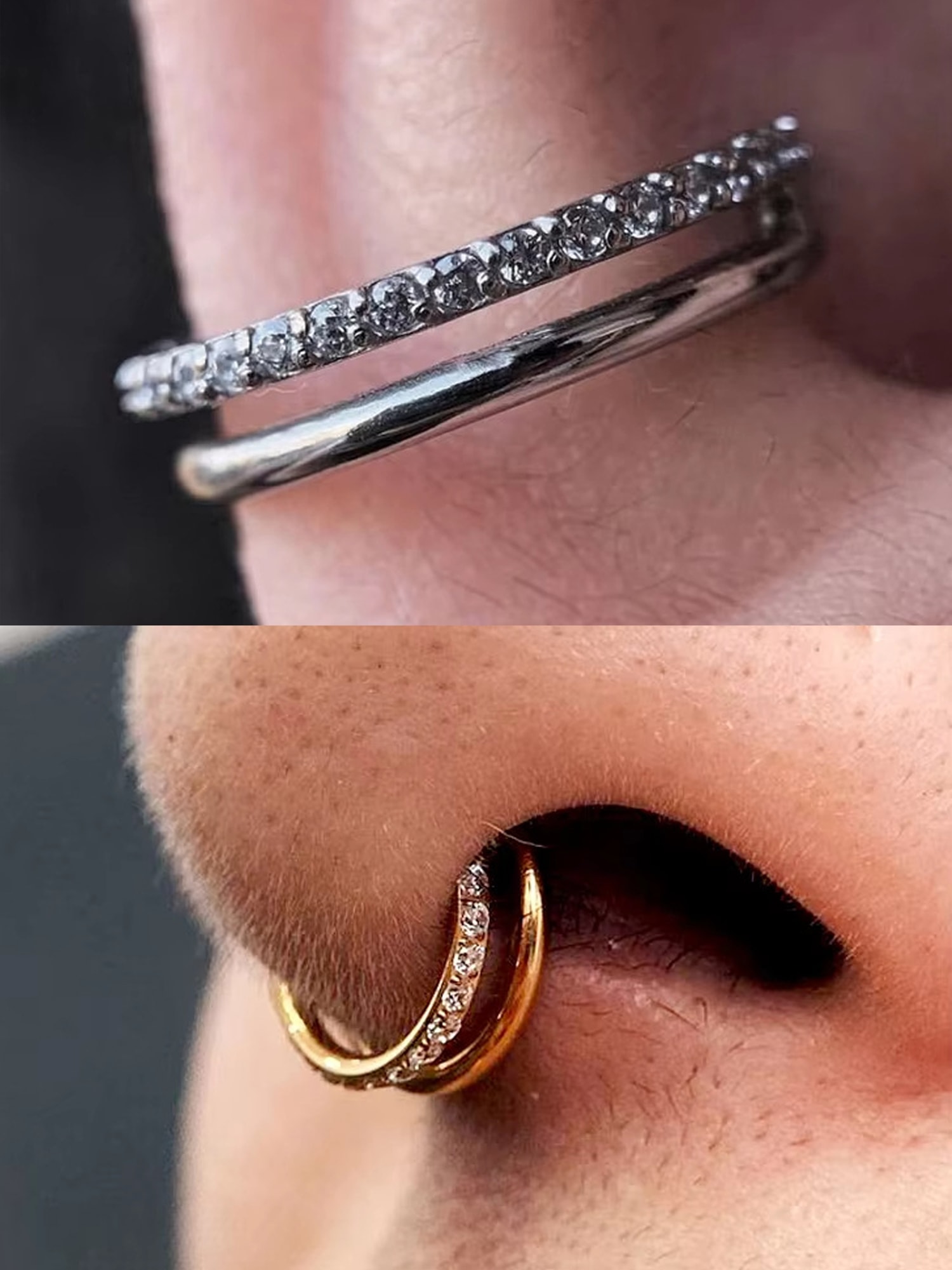 Cerrahi Çelik Tek Delikte İkili Tam Tur Taşlı Ve Taşsız Halka Septum Helix Conch Piercingi (1 Adet)