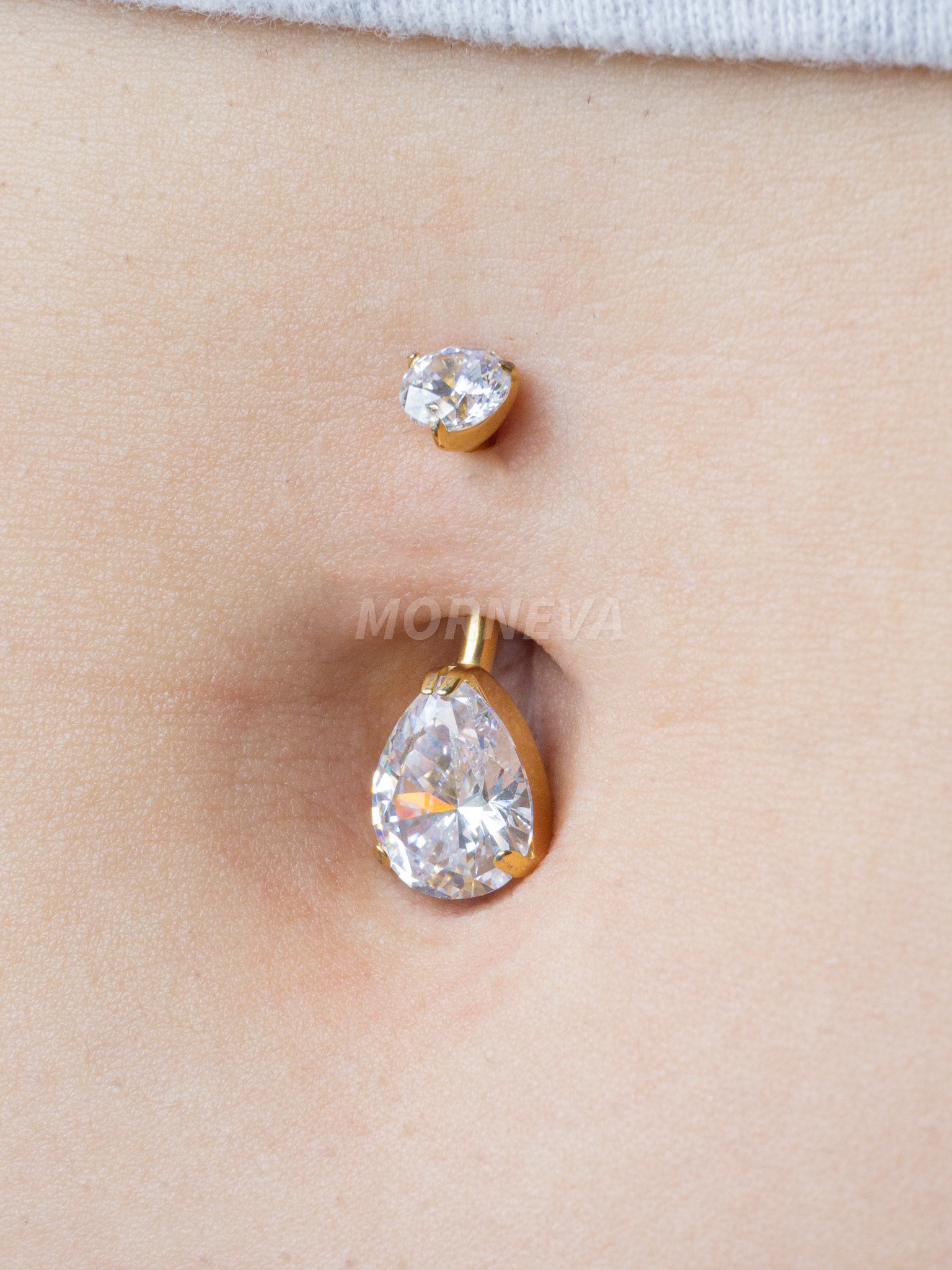 Titanyum Kristal Damla Taşlı Minimal Göbek Belly Piercingi - Altın