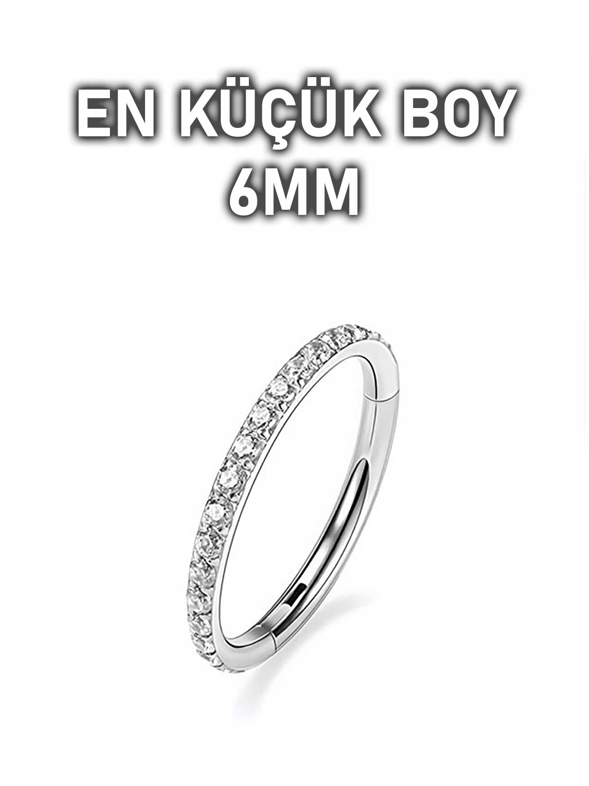 Cerrahi Çelik Tam Tur Taşlı Halka Forward Helix Rook Tragus Piercingi 6mm (1 Adet)