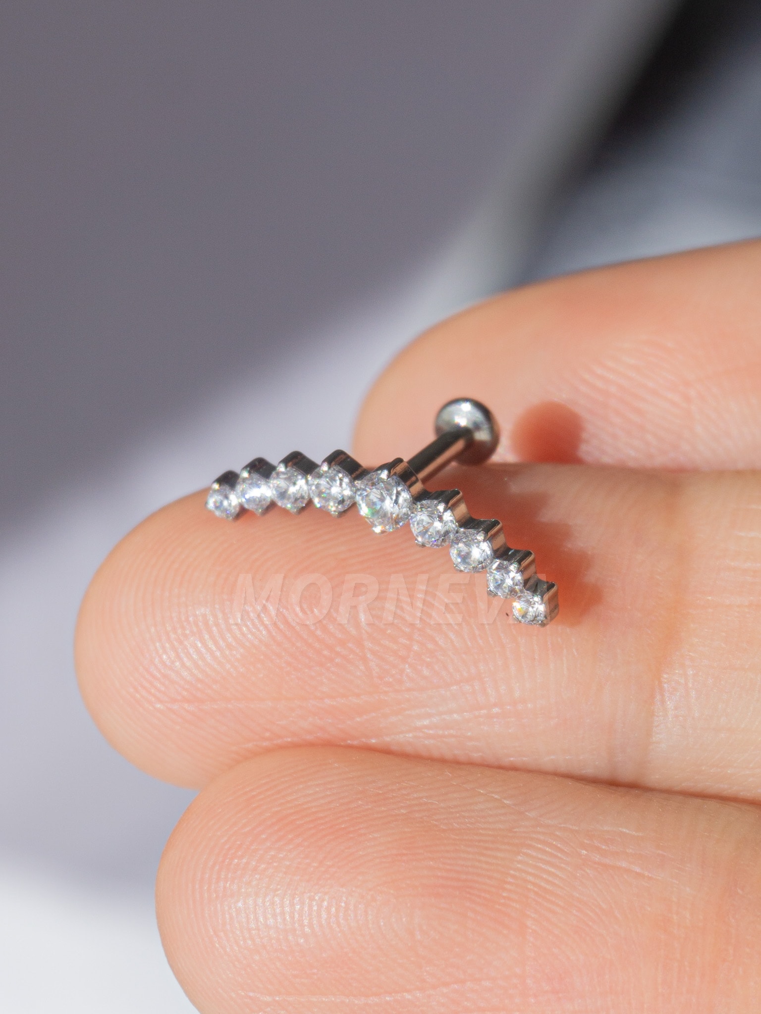 Titanyum Çoklu Daire Taşlı Kıkırdak Kulak Helix Conch Piercingi (1 Adet) - Gümüş