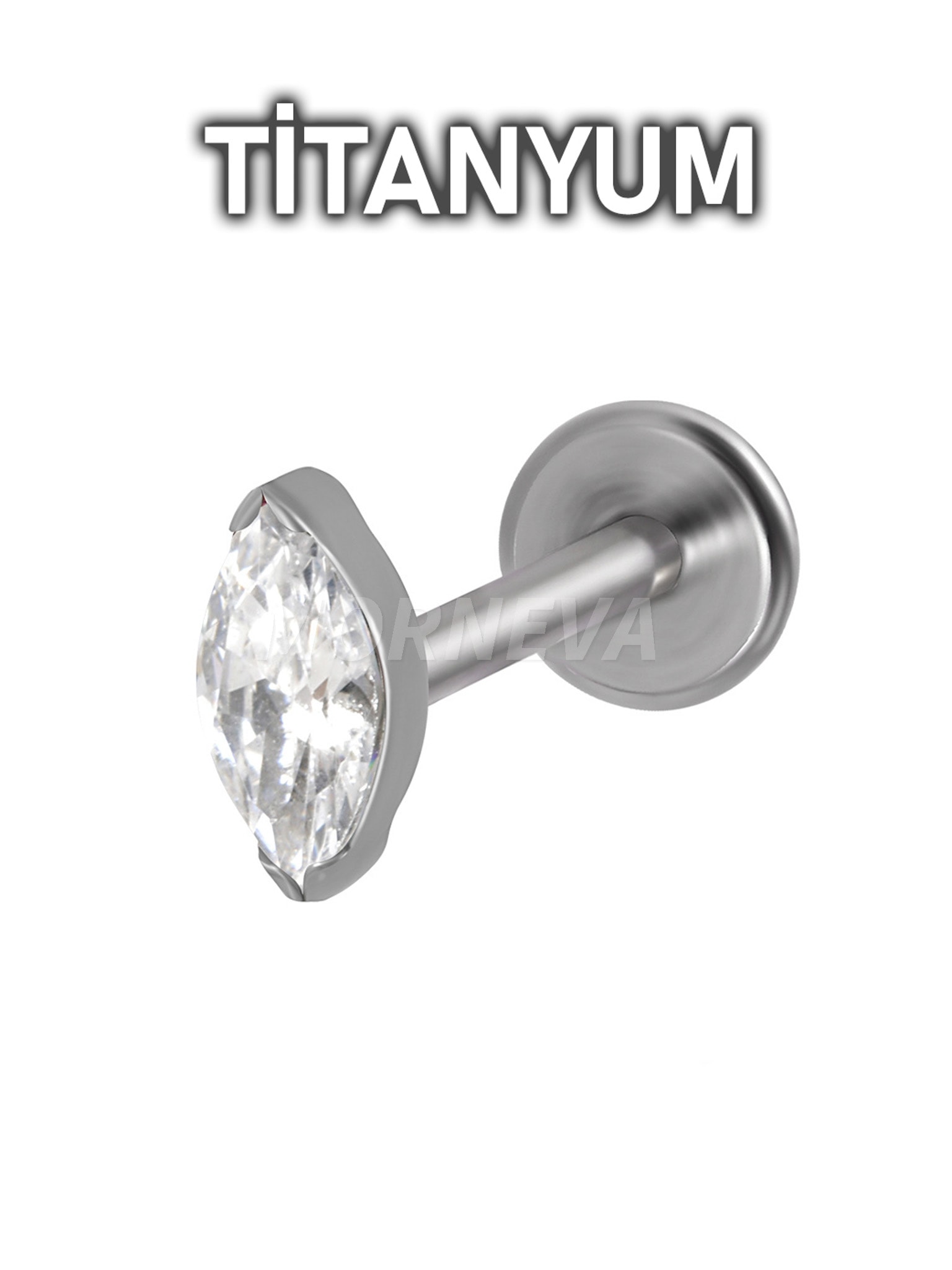 Titanyum Minik Badem Taşlı Kulak Dudak Labret Helix Conch Tragus Piercingi (1 Adet)
