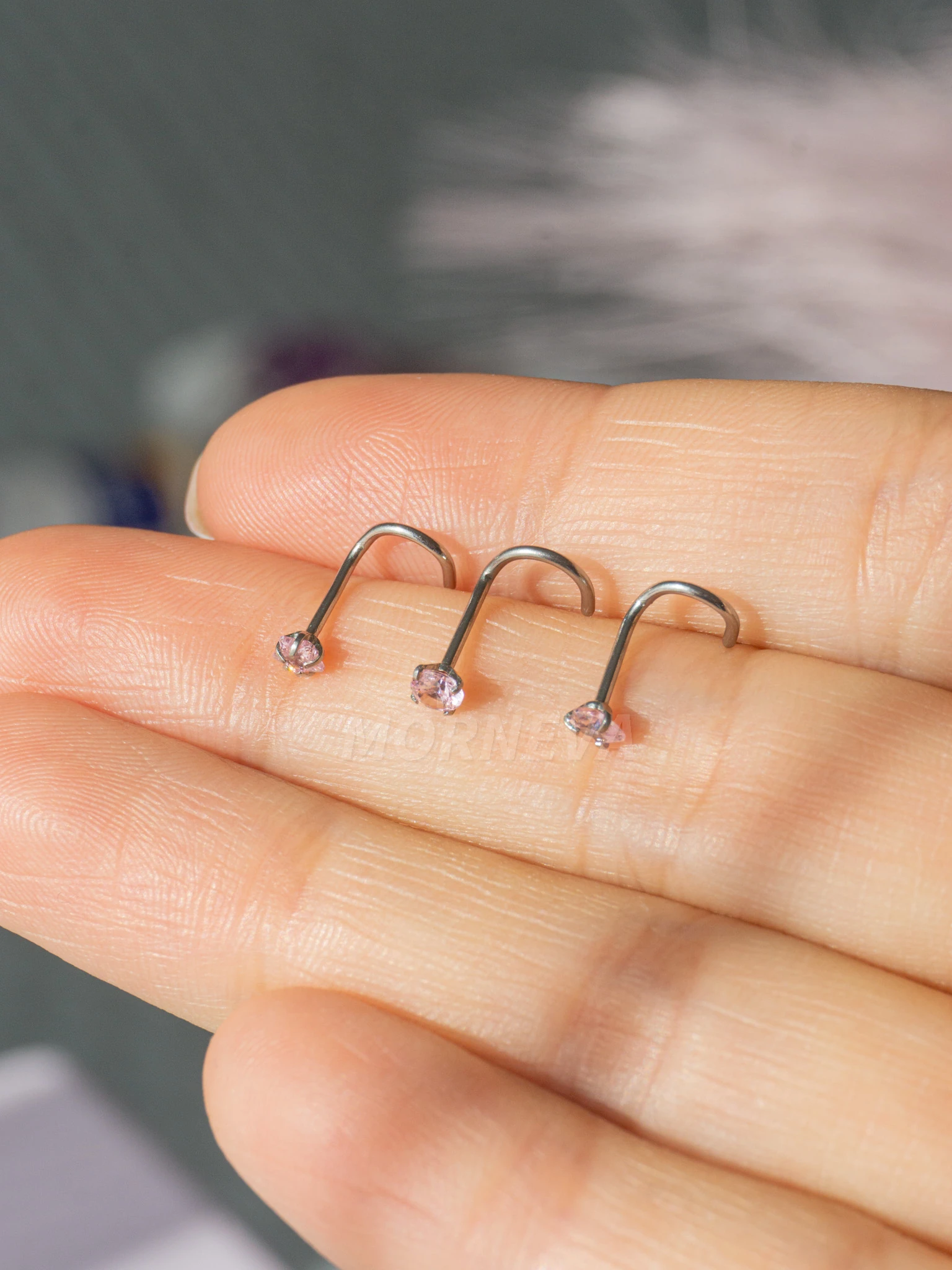 Cerrahi Çelik | Kalp,Yıldız,Daire Taşlı Spiral Kancalı Burun Piercingi 3lü Hızma Set - Pembe