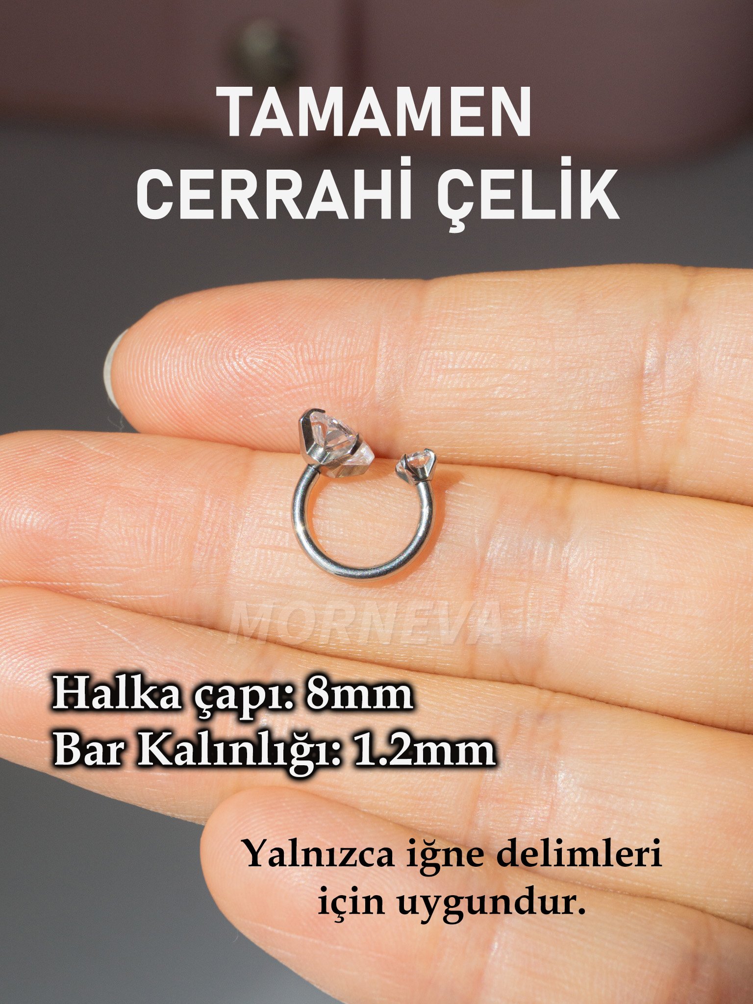Hello Kitty Kristal Kalp Minimal Taş Çelik Helix Piercingi Küpe (1 Adet)