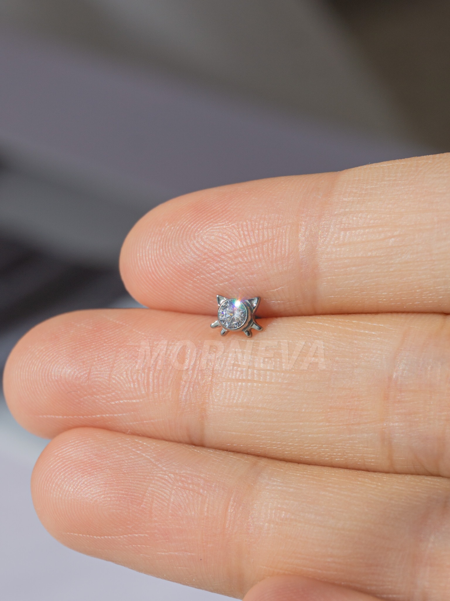 Titanyum Hello Kitty Kedicik Kıkırdak Kulak Conch Helix Tragus Piercingi (1 Adet) - Gümüş