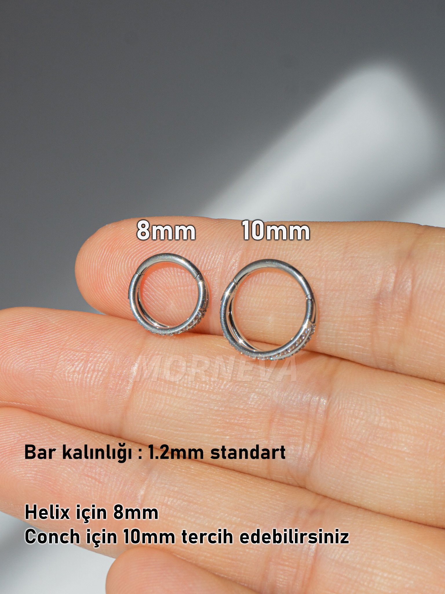 Cerrahi Çelik Tek Delikte İkili Görünüm Tam Tur Taşlı Halka Helix Conch Piercingi (1 Adet)