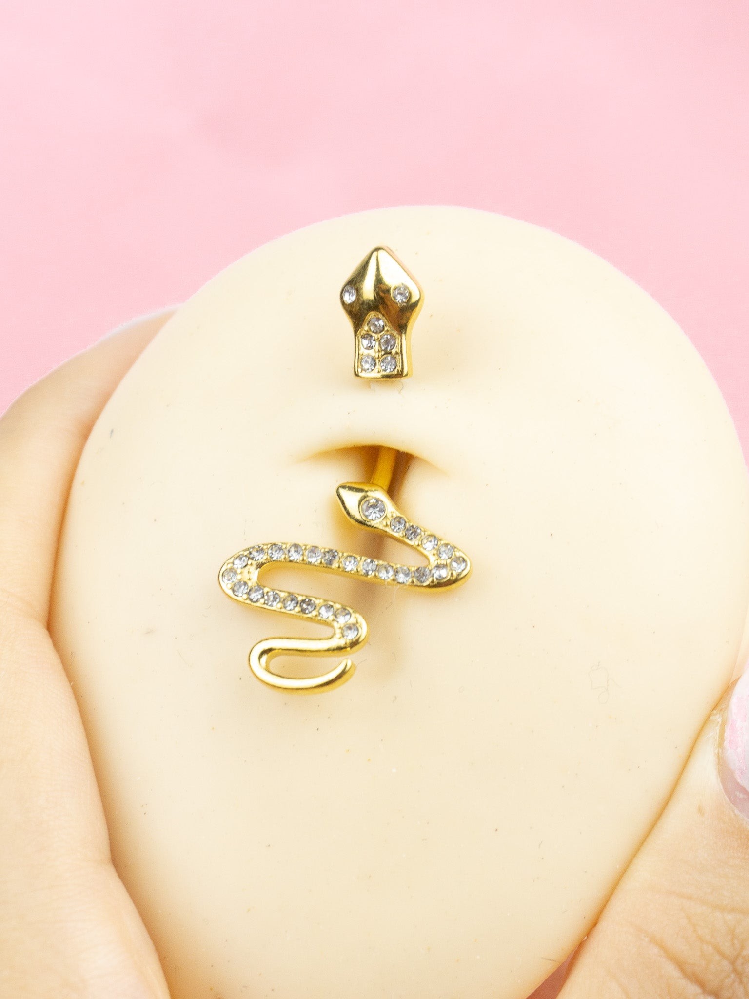 Taşlı Yılan Çelik Göbek Piercing