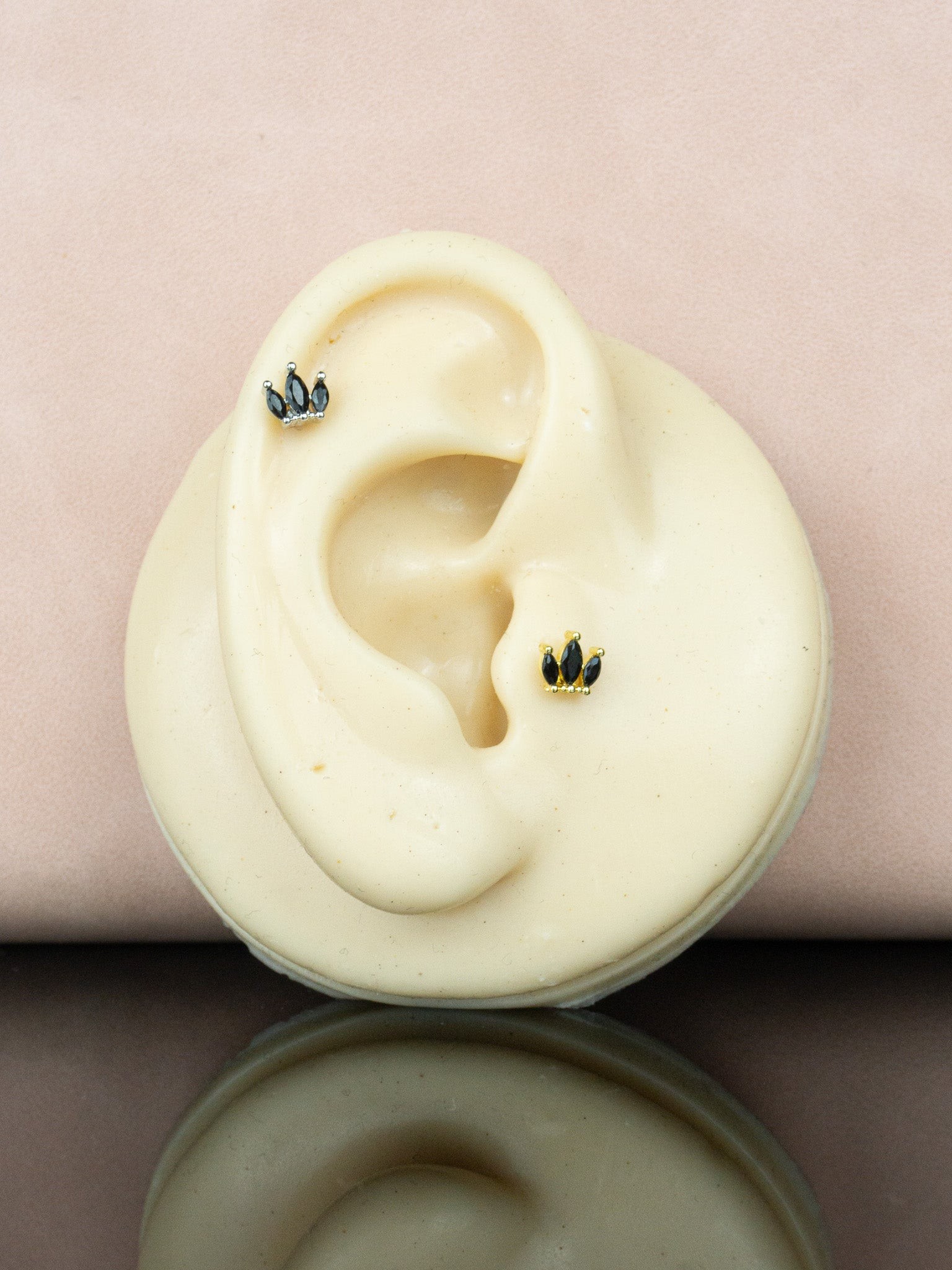 3lü Minik Siyah Taş Düz Labret Tragus Piercing