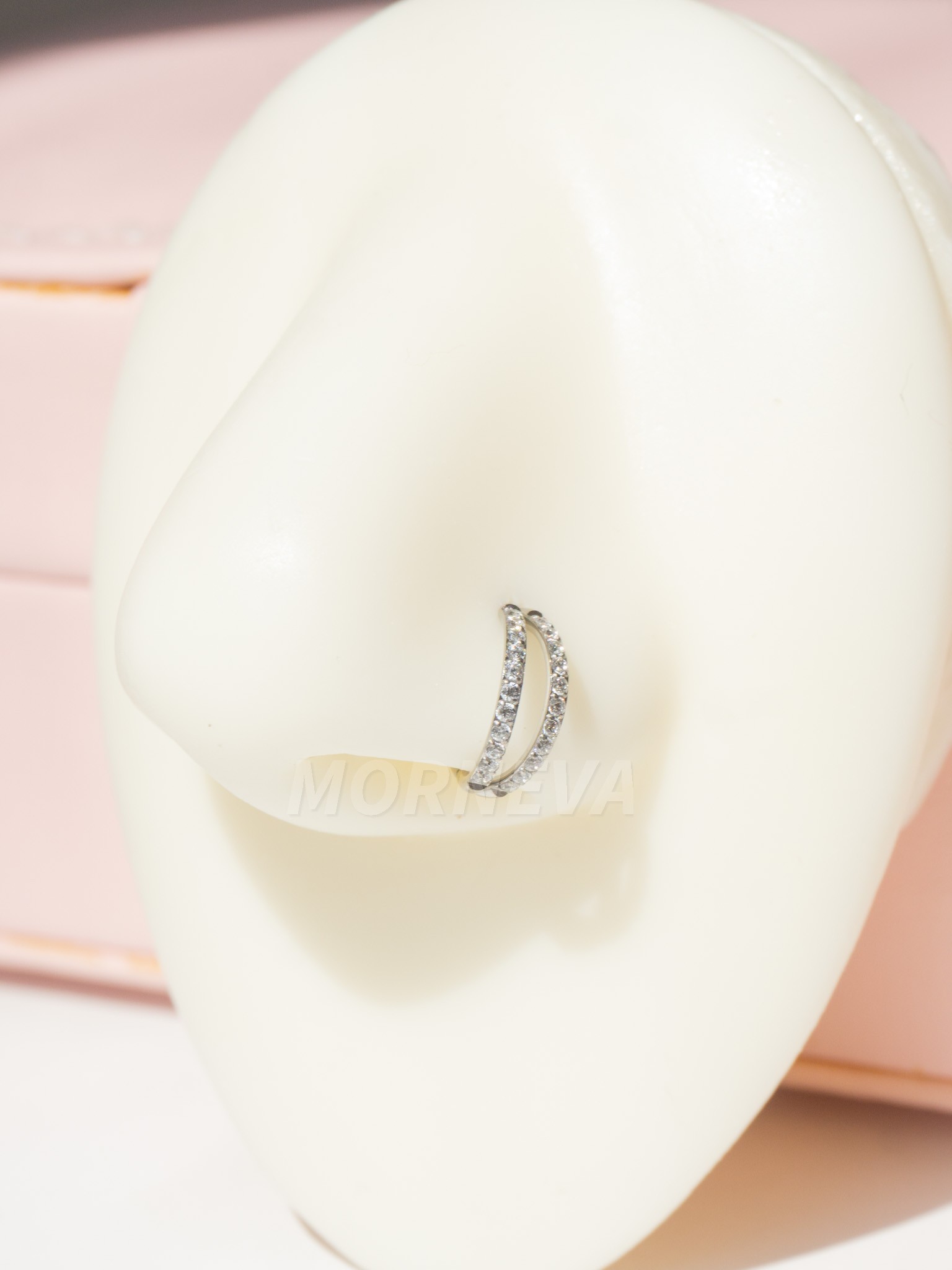 Cerrahi Çelik Tek Delikte İkili Görünüm Tam Tur Taşlı Halka Helix Conch Piercingi (1 Adet)