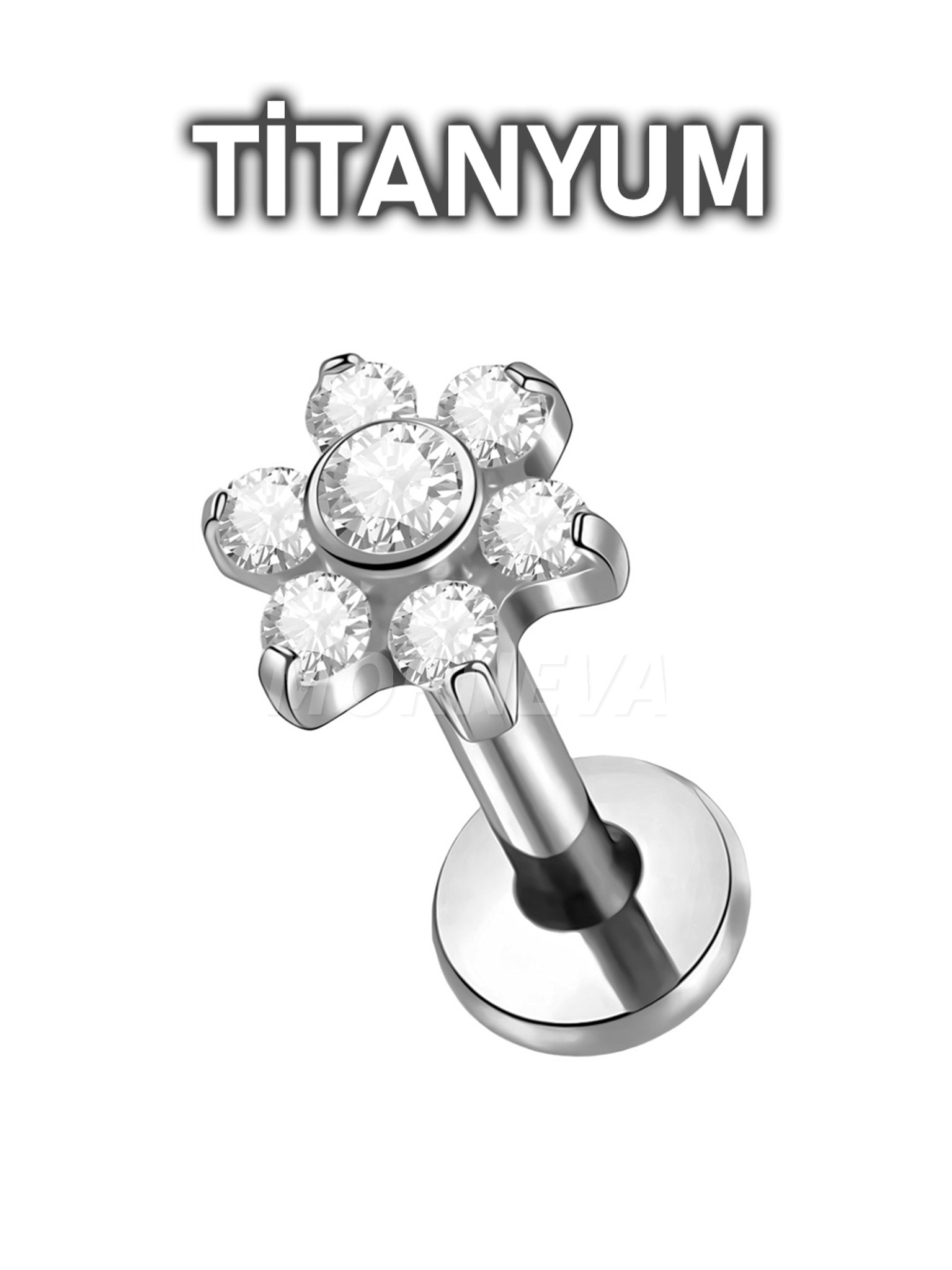 Titanyum Taşlı Çiçek Kıkırdak Kulak Helix Conch Tragus Piercingi (1 Adet) - Gümüş