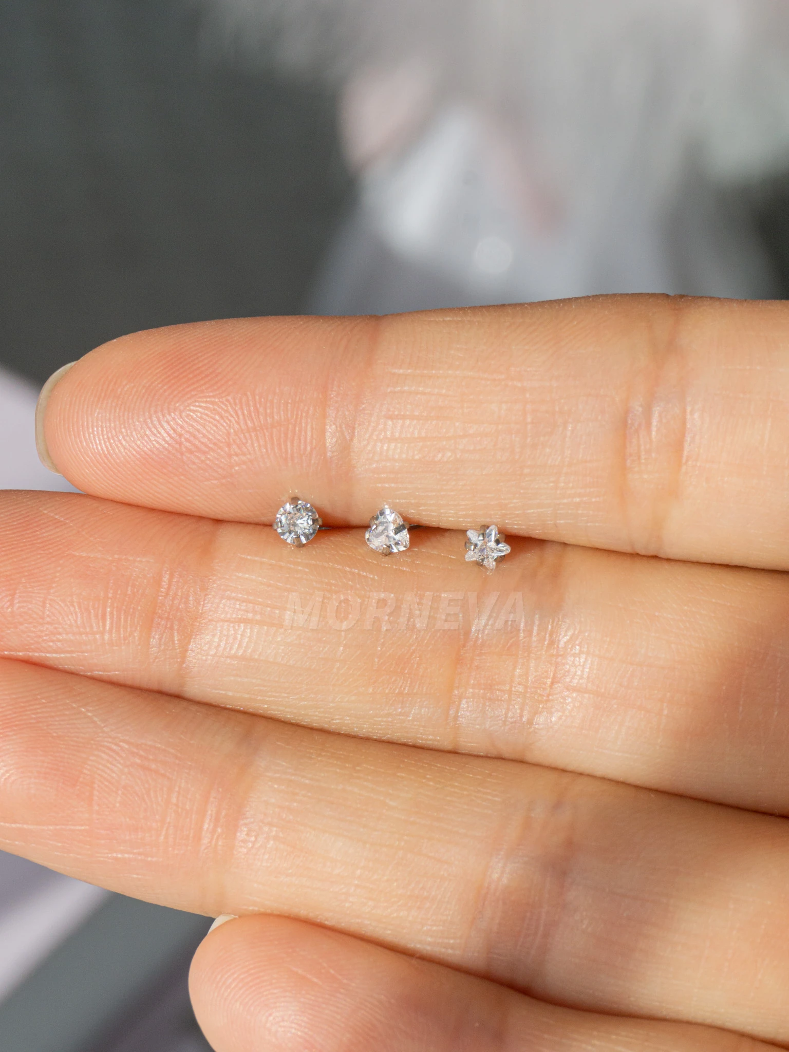 Cerrahi Çelik | Kalp,Yıldız,Daire Taşlı Spiral Kancalı Burun Piercingi Hızma Set - Gümüş 3lü Set