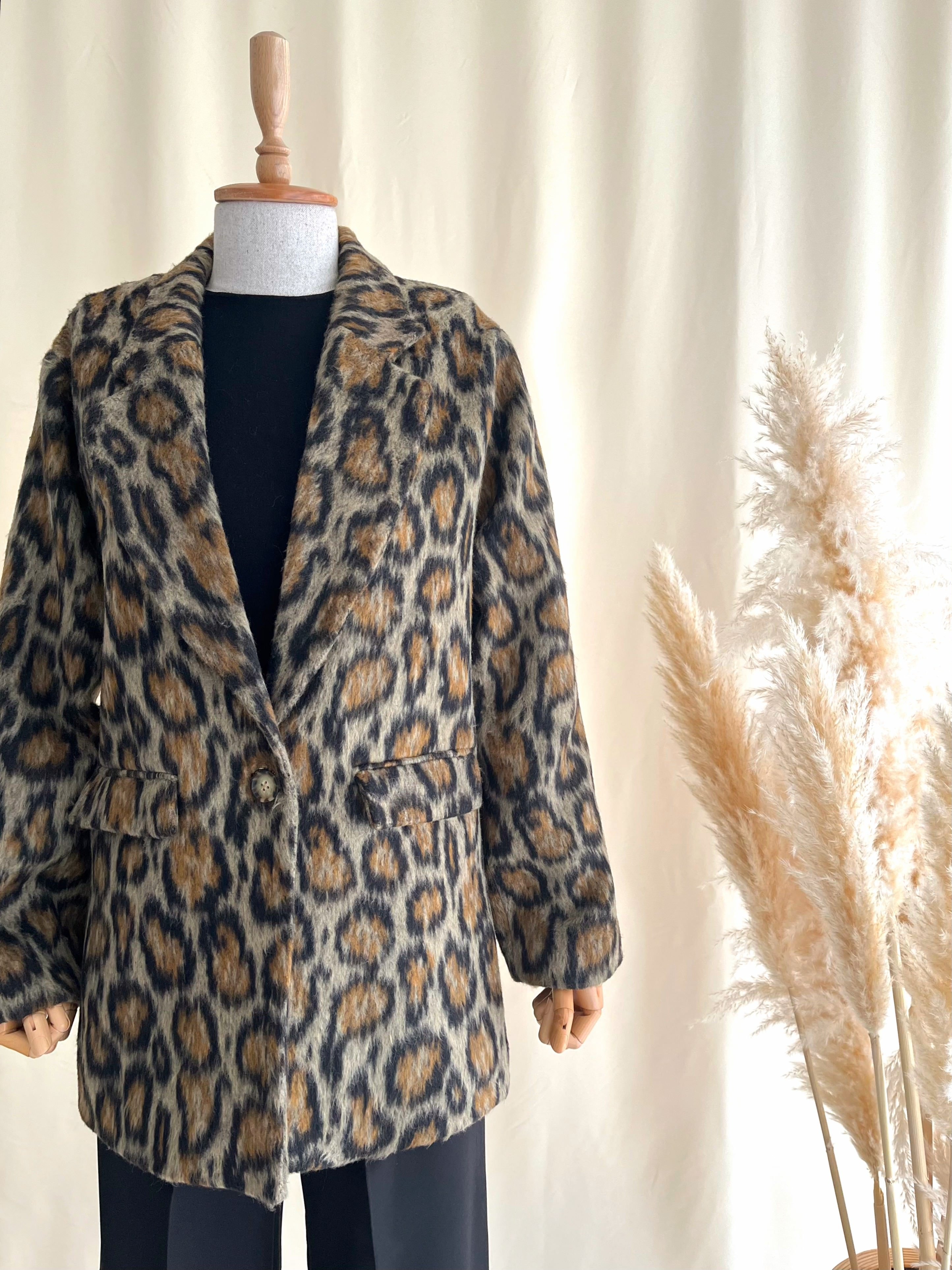 LEOPAR DESENLİ KAŞE BLAZER CEKET 