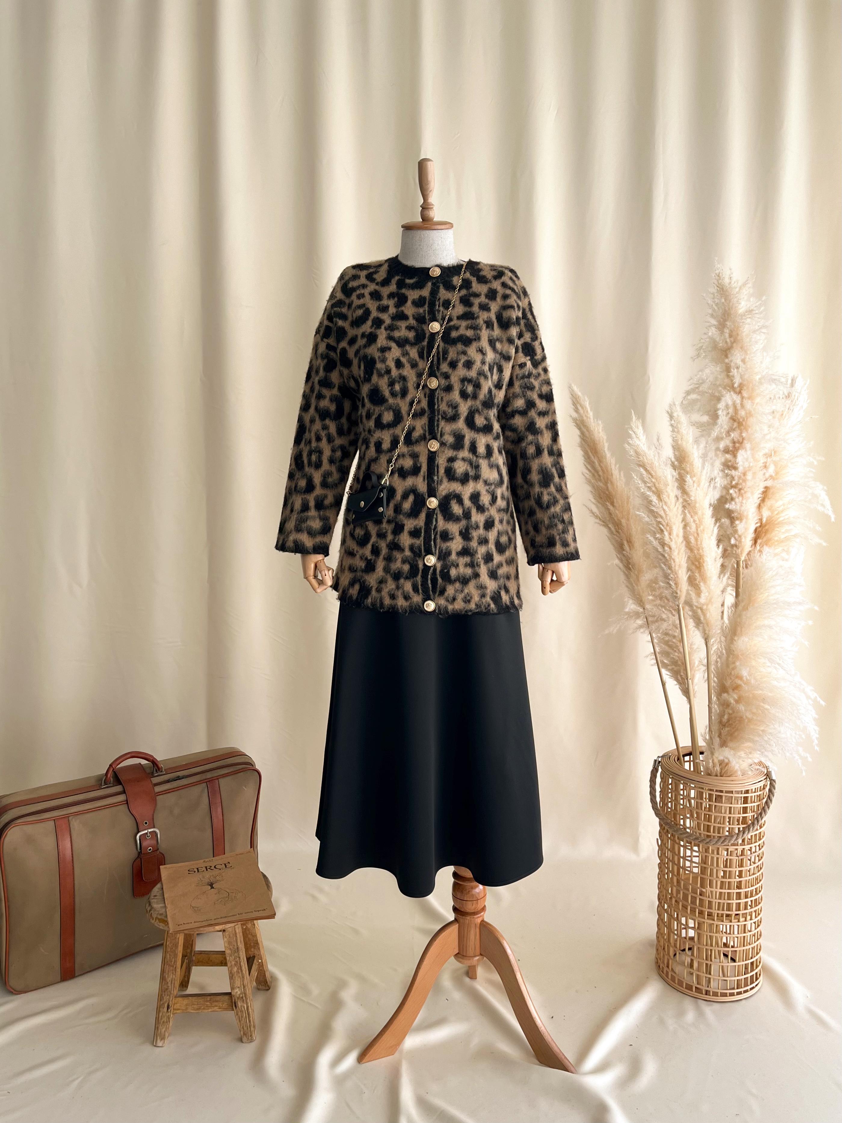 LEOPAR DESENLİ PREMİUM HIRKA  - KAHVE RENGİ