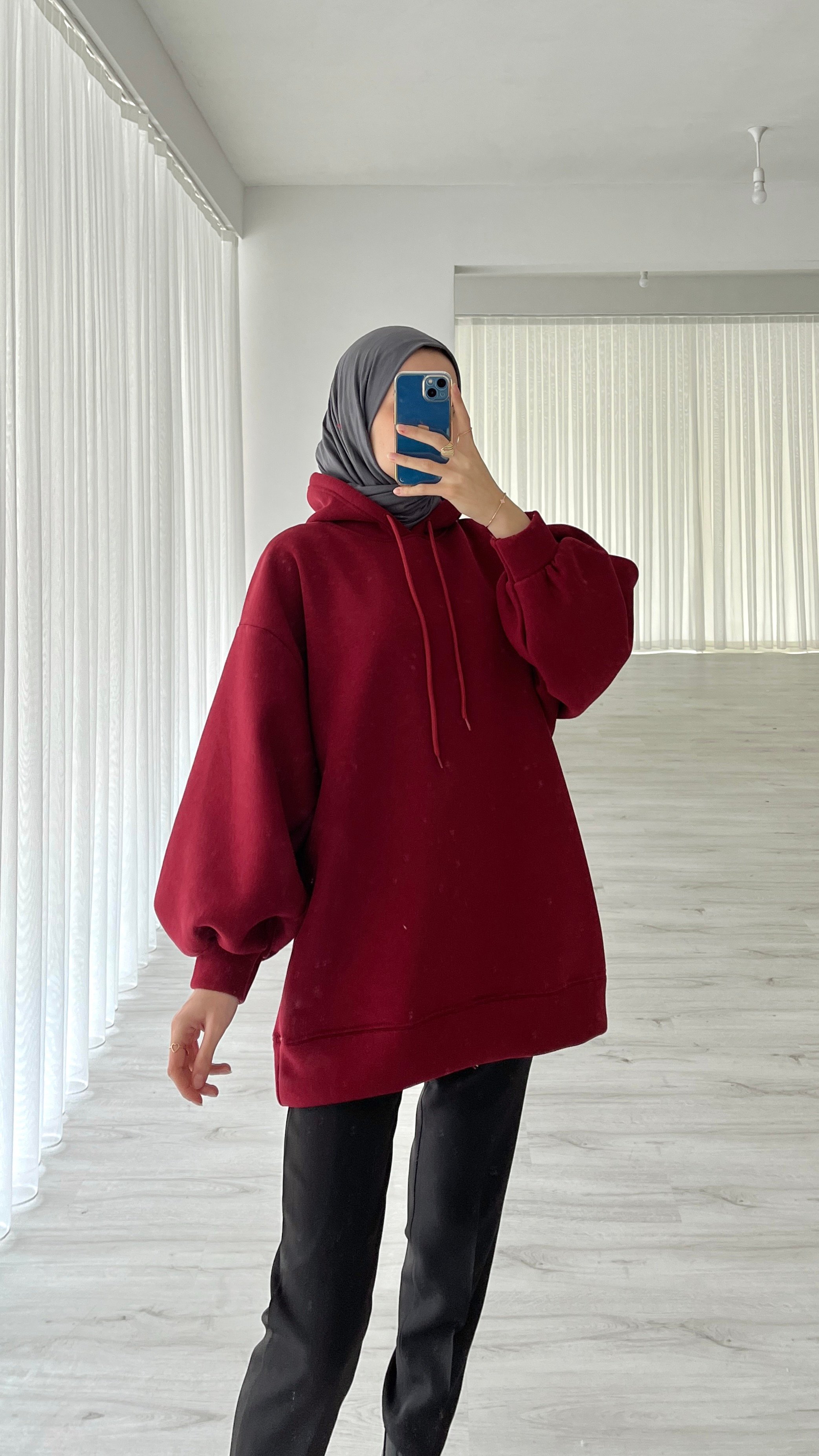 BALON KOL ÜÇ İPLİK SWEATSHIRT - BORDO