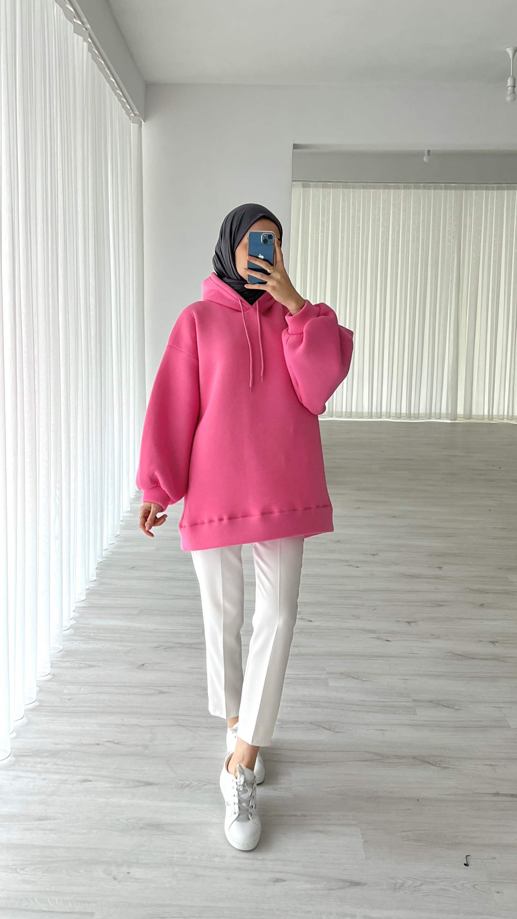 BALON KOL ÜÇ İPLİK SWEATSHIRT - PEMBE