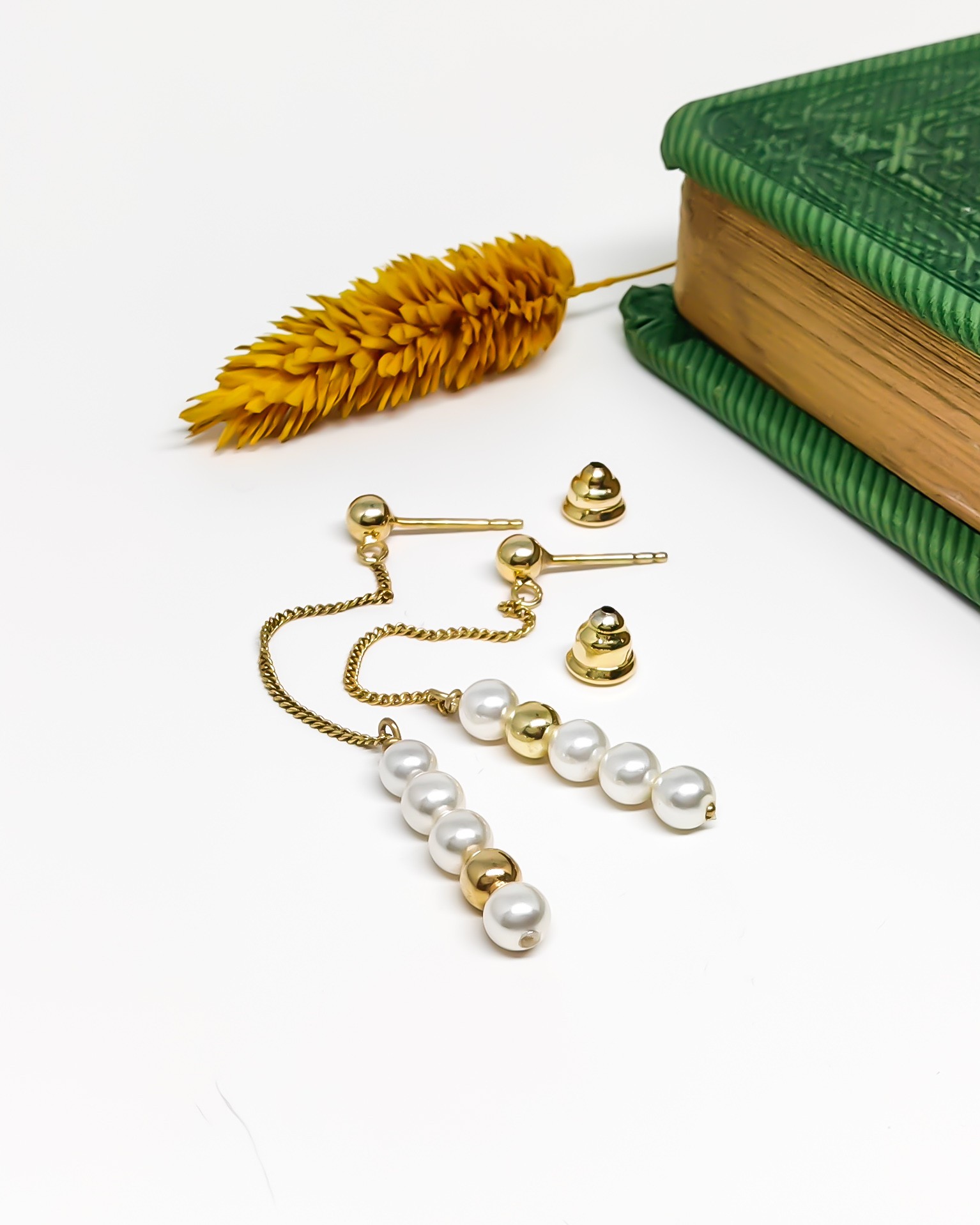 Silver Cluster Pearl Earrings - Gold