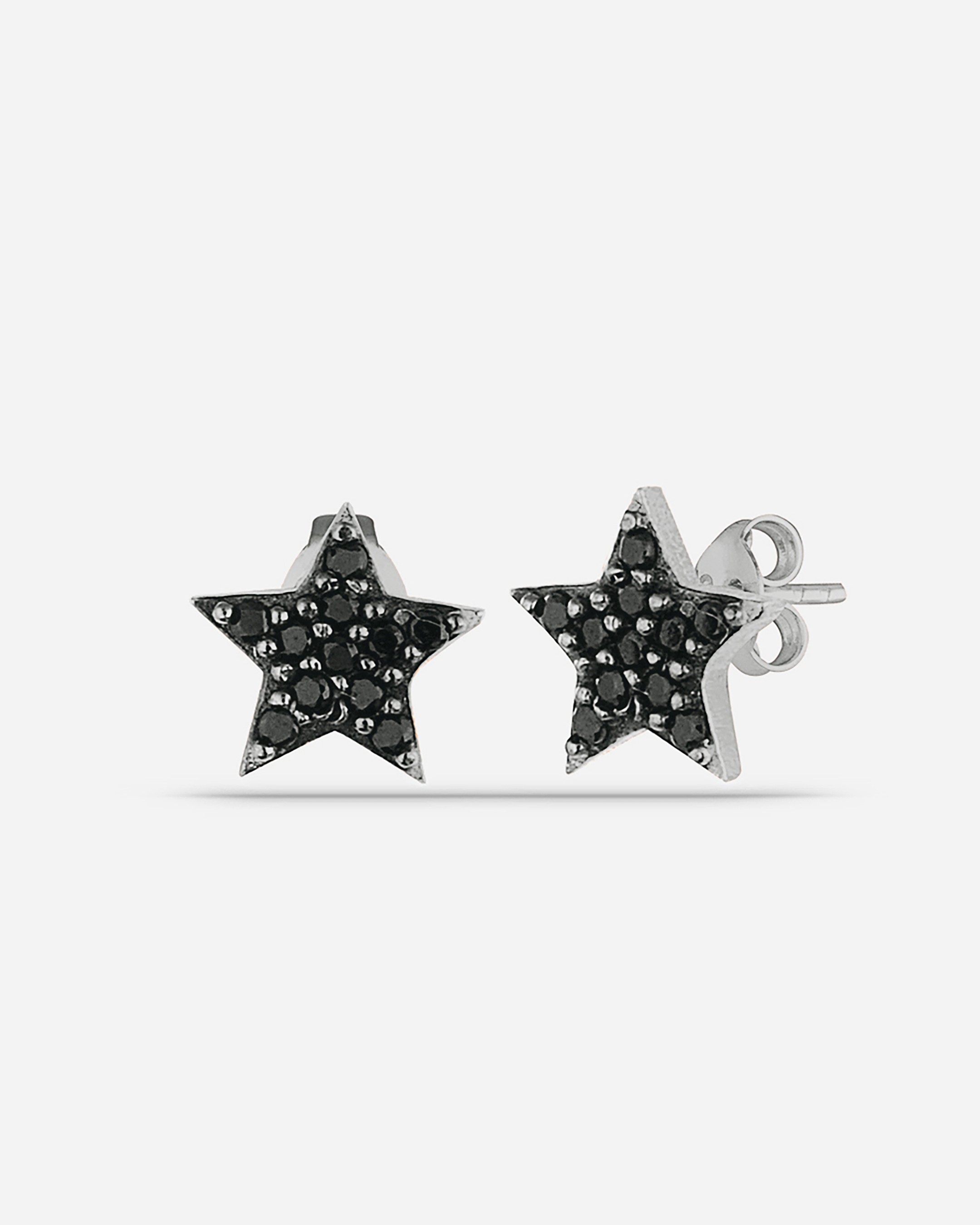 Onyx Silver Star Earrings