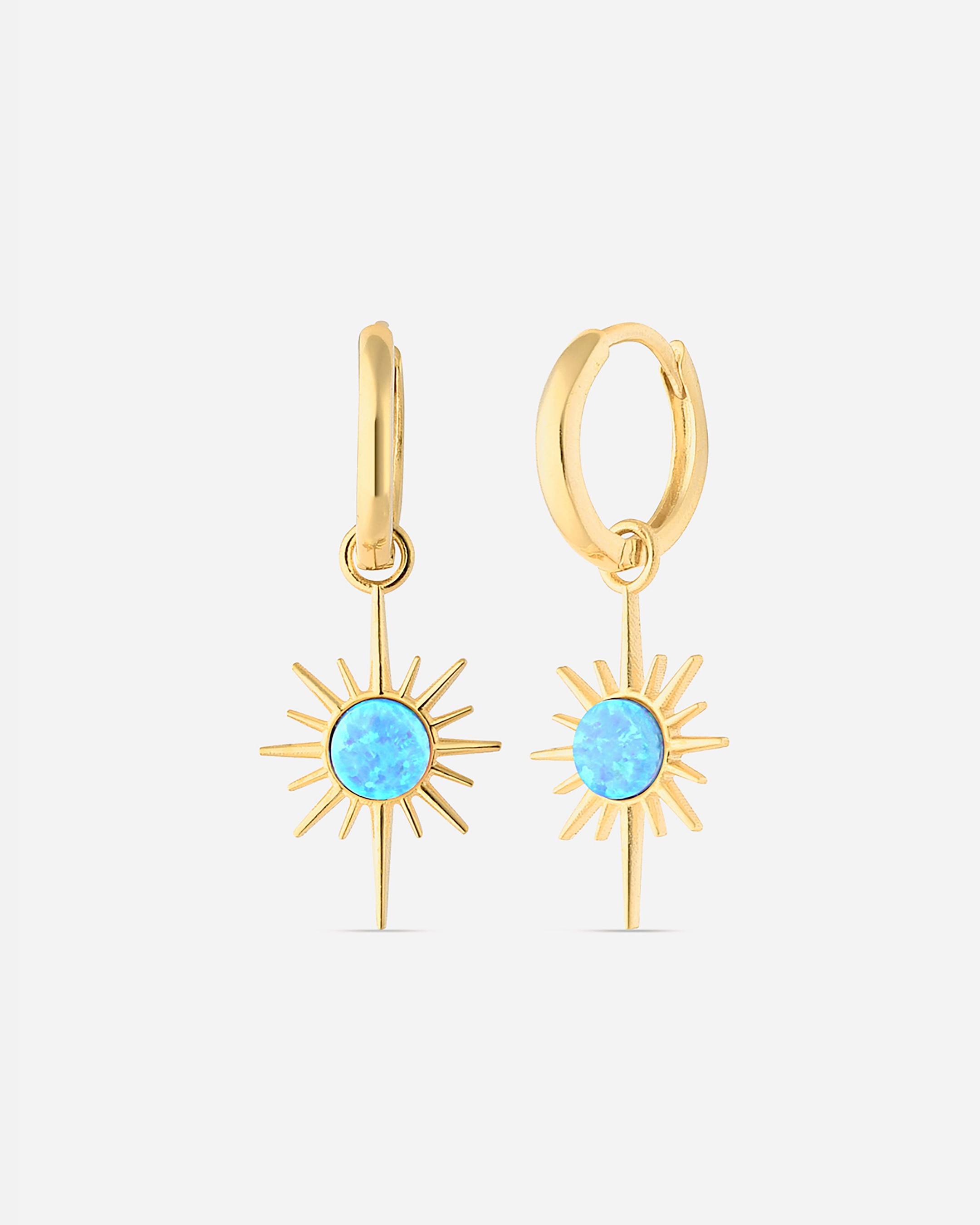 Silver Polar Star Earrings with Opal Stones - Gold