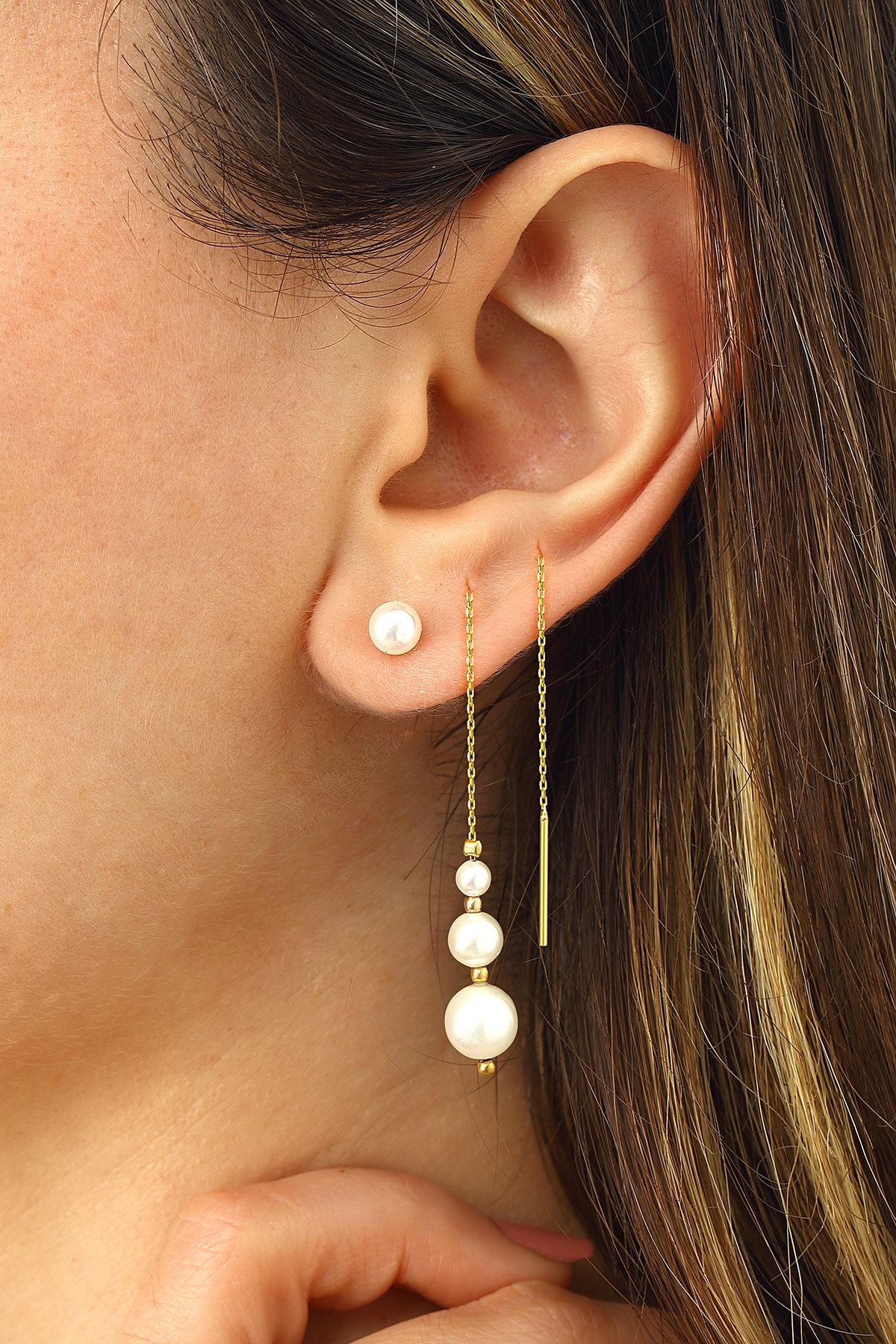 Silver Pearl Earrings Combination - Gold